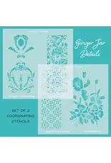 HONEY BEE HONEY BEE STAMPS GINGER JAR DETAILS 6x6 COORDINATING STENCIL SET 2/PK