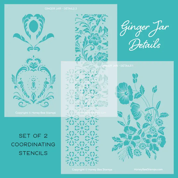 HONEY BEE STAMPS HONEY BEE STAMPS GINGER JAR DETAILS 6x6 COORDINATING STENCIL SET 2/PK