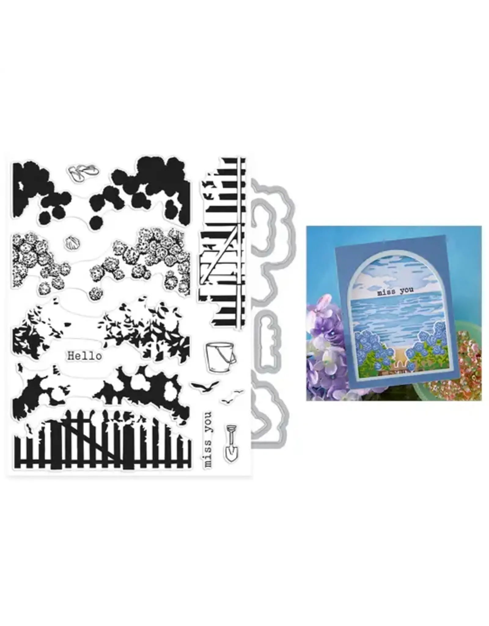 HERO ARTS HERO ARTS SEASIDE BLOOMS COLLECTION COASTAL BLOOMS HEROSCAPE CLEAR STAMP AND DIE SET