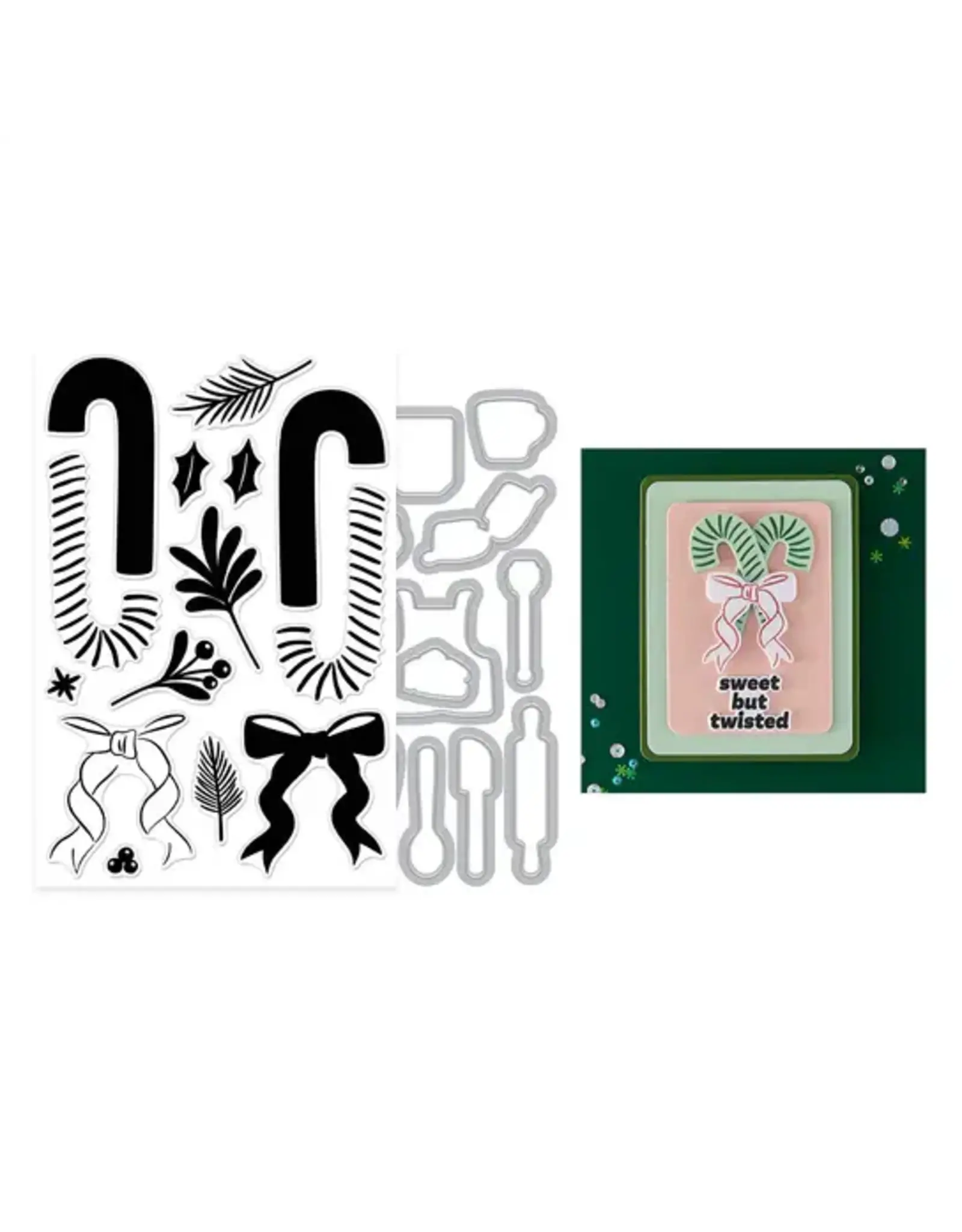 HERO ARTS HERO ARTS CANDY CANE SEASON COLLECTION CANDY CANE SWAG CLEAR STAMP AND DIE SET