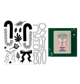 HERO ARTS HERO ARTS CANDY CANE SEASON COLLECTION CANDY CANE SWAG CLEAR STAMP AND DIE SET