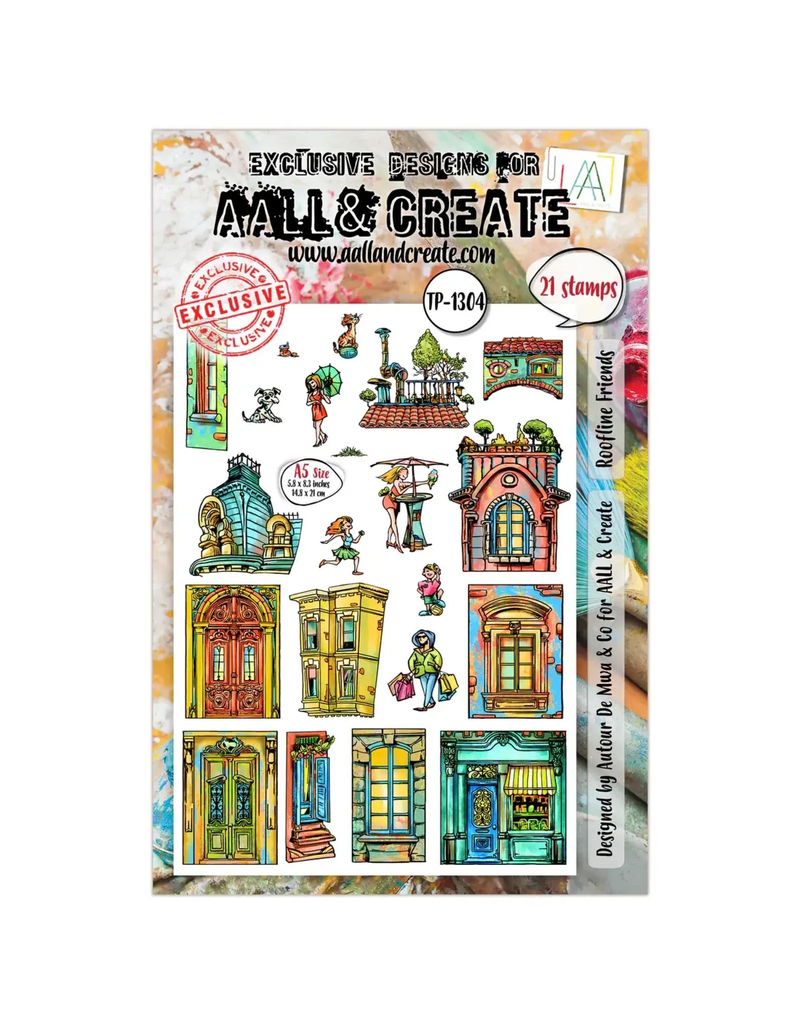 AALL & CREATE AALL & CREATE AUTOUR DE MWA #1304 ROOFLINE FRIENDS A5 CLEAR STAMP SET