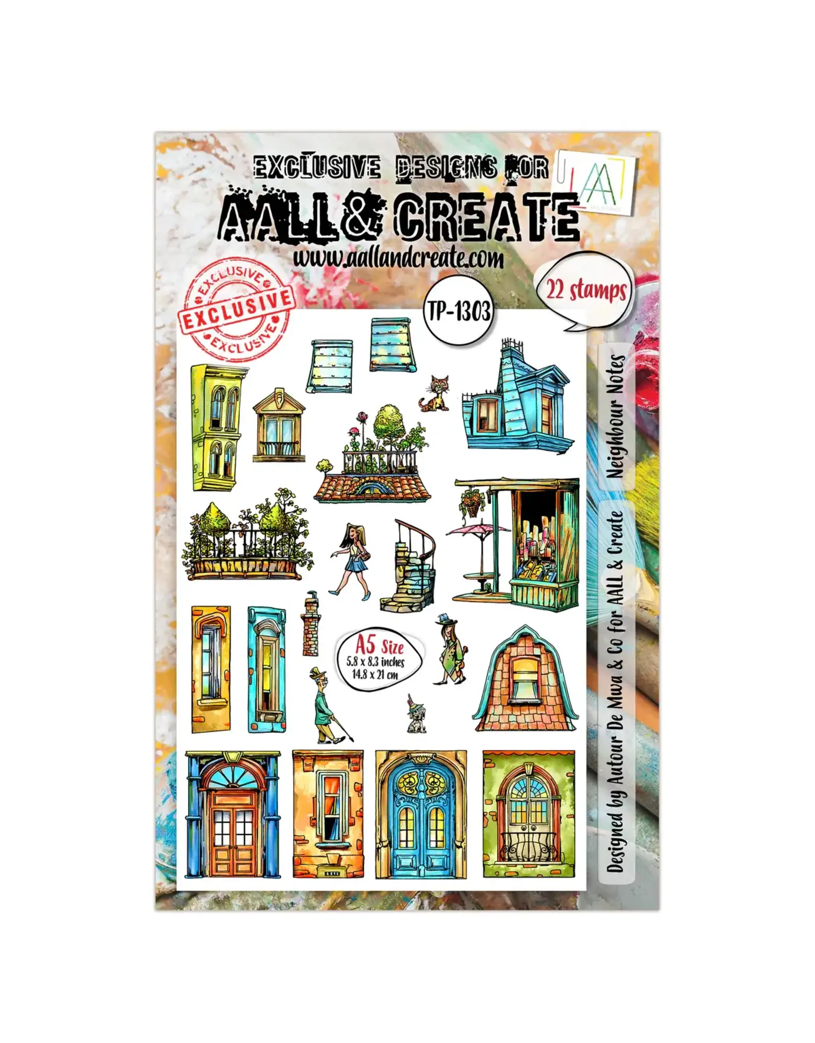 AALL & CREATE AALL & CREATE AUTOUR DE MWA #1303 NEIGHBOUR NOTES A5 CLEAR STAMP SET