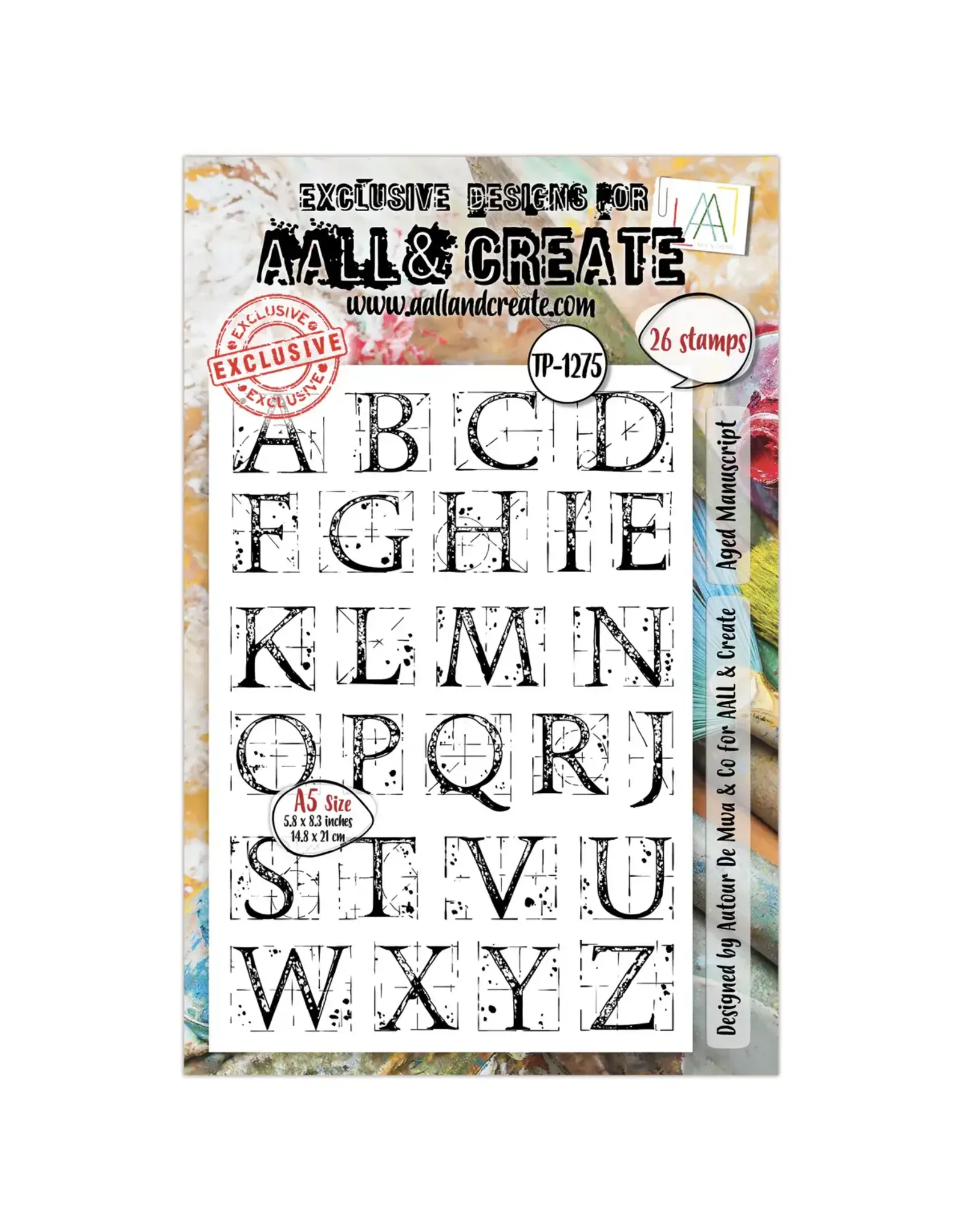 AALL & CREATE AALL & CREATE AUTOUR DE MWA #1275 AGED MANUSCRIPT A5 CLEAR STAMP SET