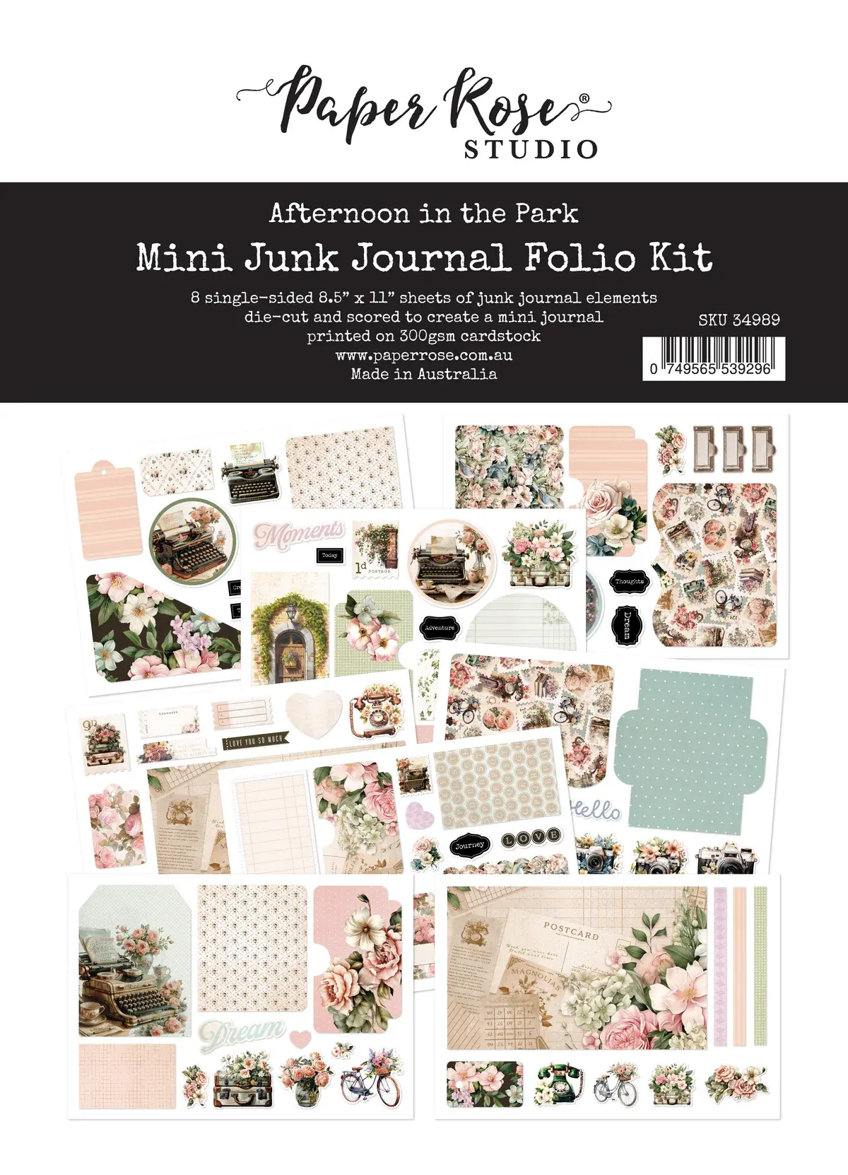 PAPER ROSE PAPER ROSE AFTERNOON IN THE PARK 8.5x11 MINI JUNK JOURNAL FOLIO KIT