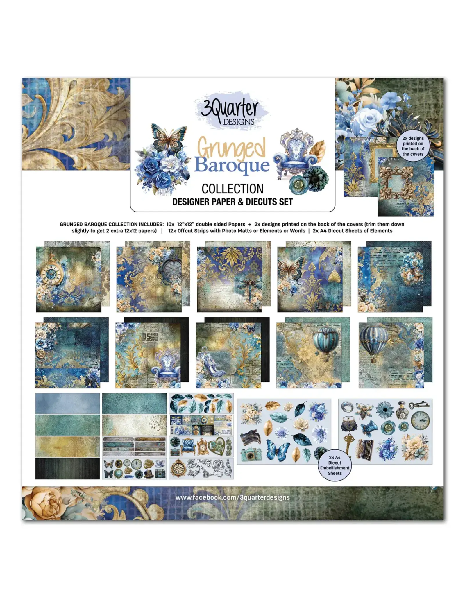 3QUARTER DESIGNS 3QUARTER DESIGNS GRUNGED BAROQUE 12x12 DESIGNER PAPER & DIECUTS SET