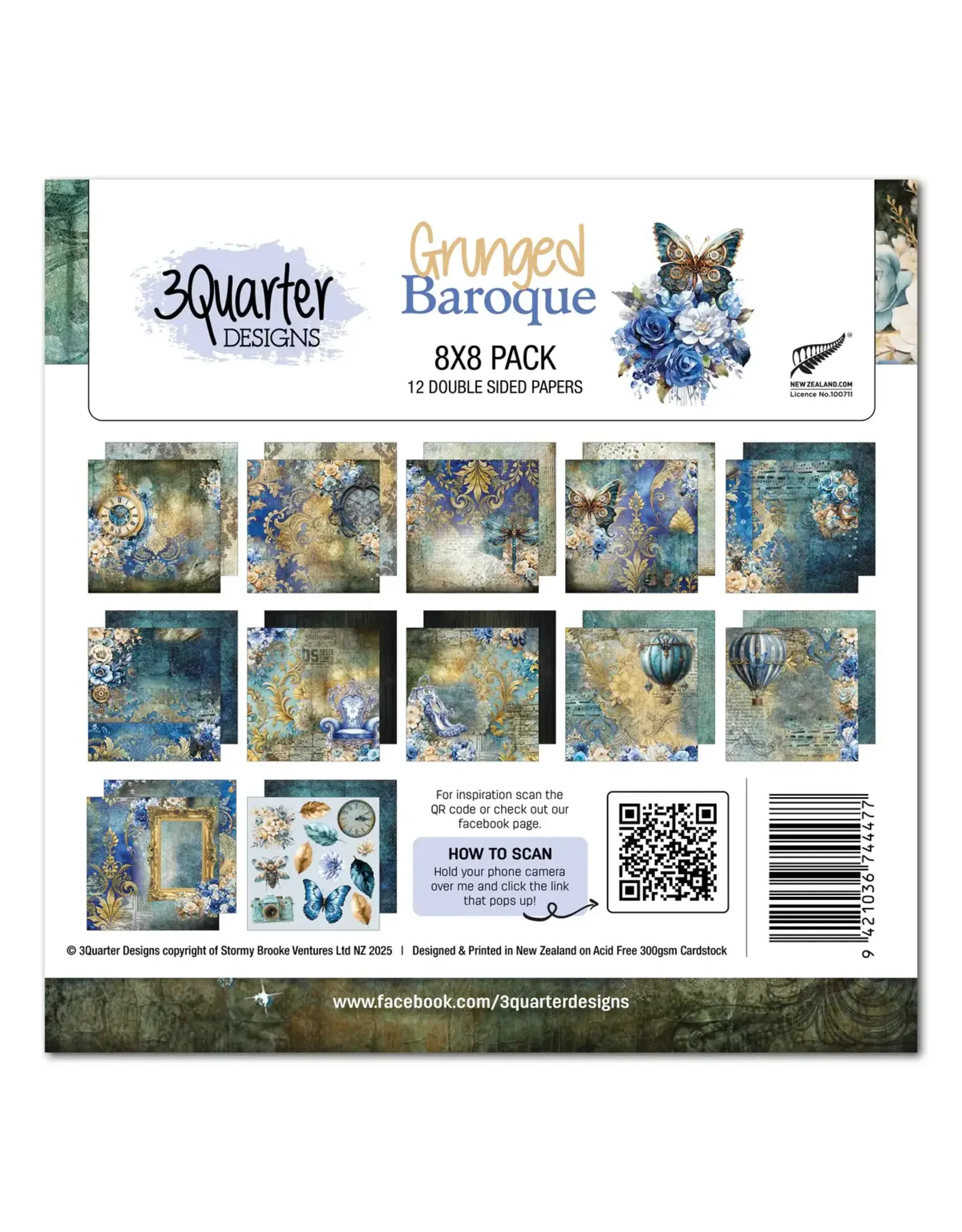 3QUARTER DESIGNS 3QUARTER DESIGNS GRUNGED BAROQUE 8x8 PAPER PACK 12 SHEETS