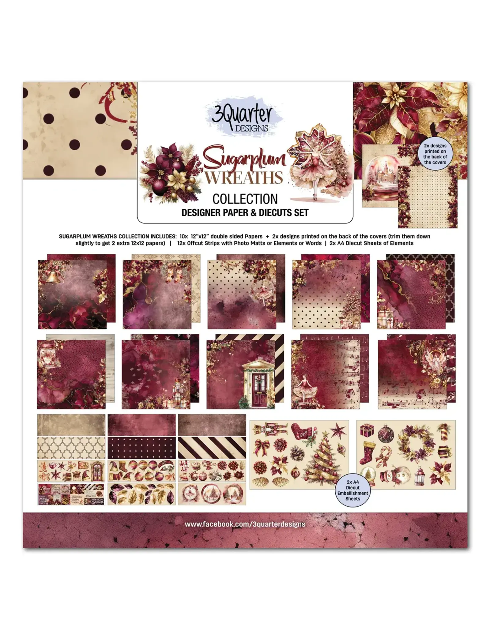 3QUARTER DESIGNS 3QUARTER DESIGNS SUGARPLUM WREATH 12x12 DESIGNER PAPER & DIECUTS SET
