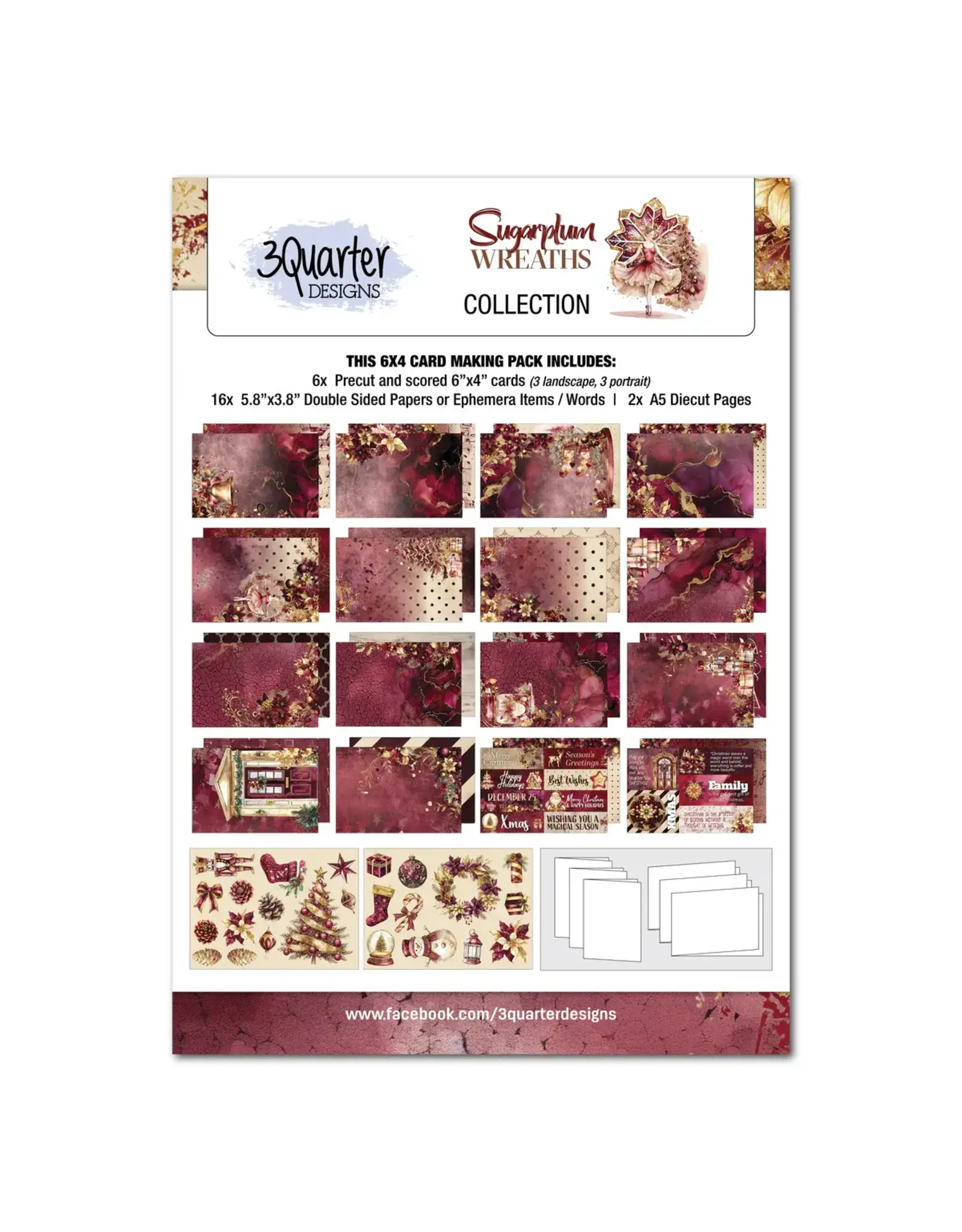 3QUARTER DESIGNS 3QUARTER DESIGNS SUGARPLUM WREATH 6x4 CARD PACK