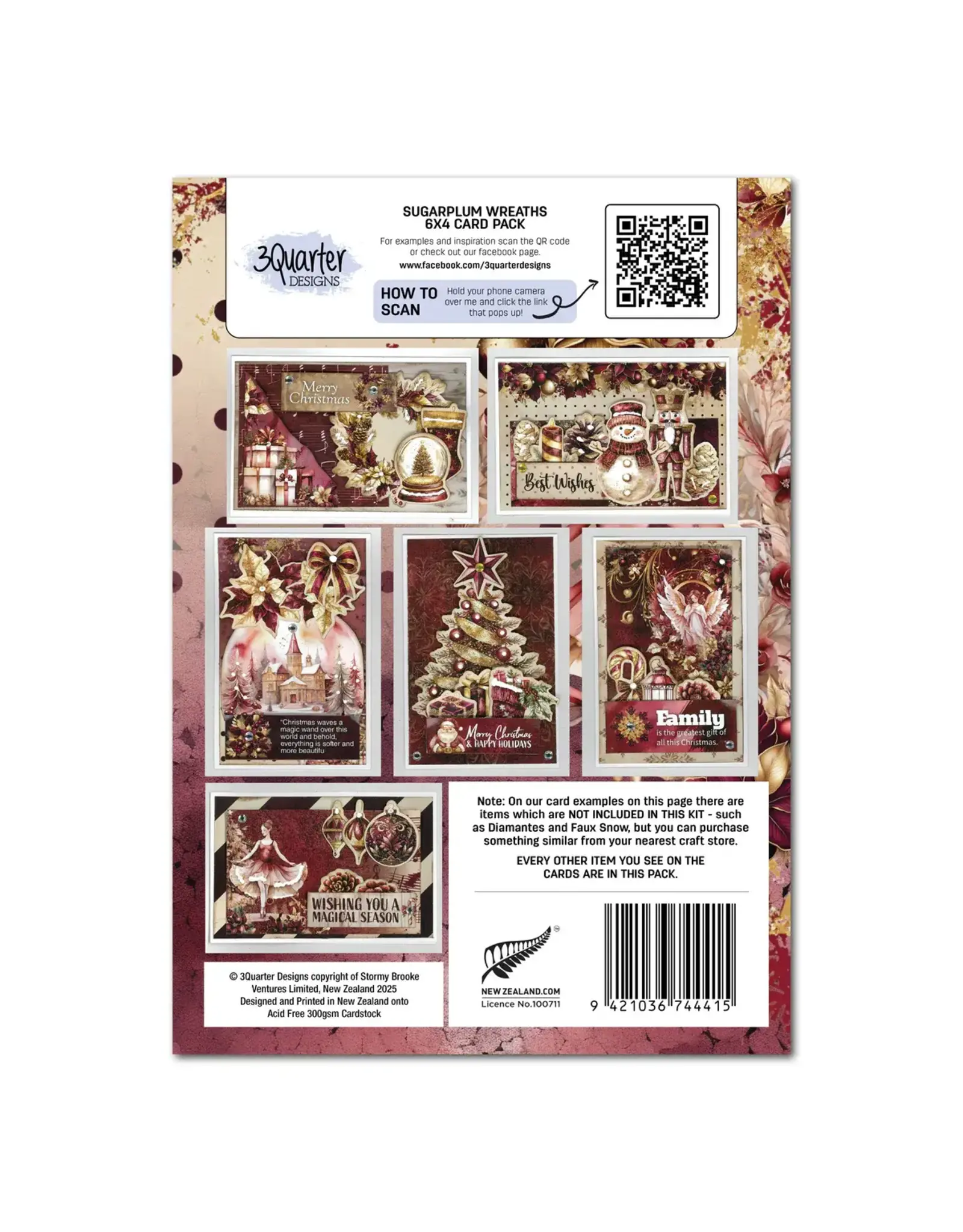 3QUARTER DESIGNS 3QUARTER DESIGNS SUGARPLUM WREATH 6x4 CARD PACK