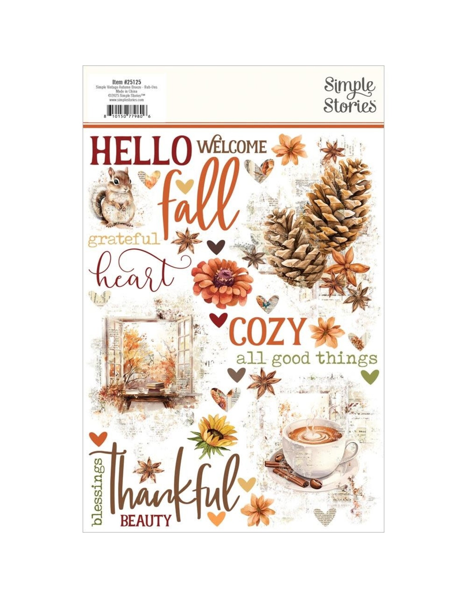 SIMPLE STORIES SIMPLE STORIES SIMPLE VINTAGE AUTUMN BREEZE 6x8 RUB-ONS 2/PK