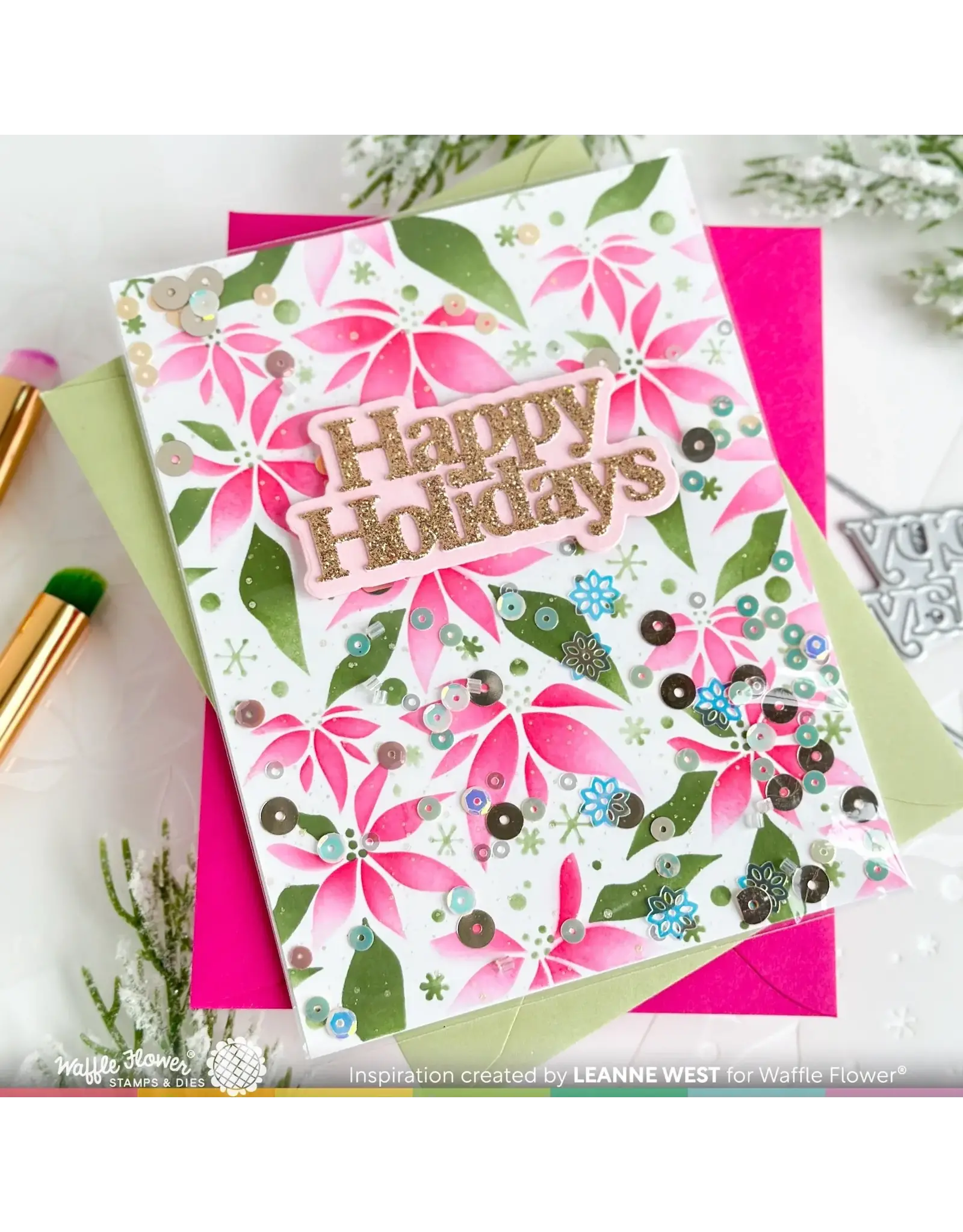 WAFFLE FLOWER WAFFLE FLOWER POINSETTIA  BACKGROUND STENCIL SET 2/PK