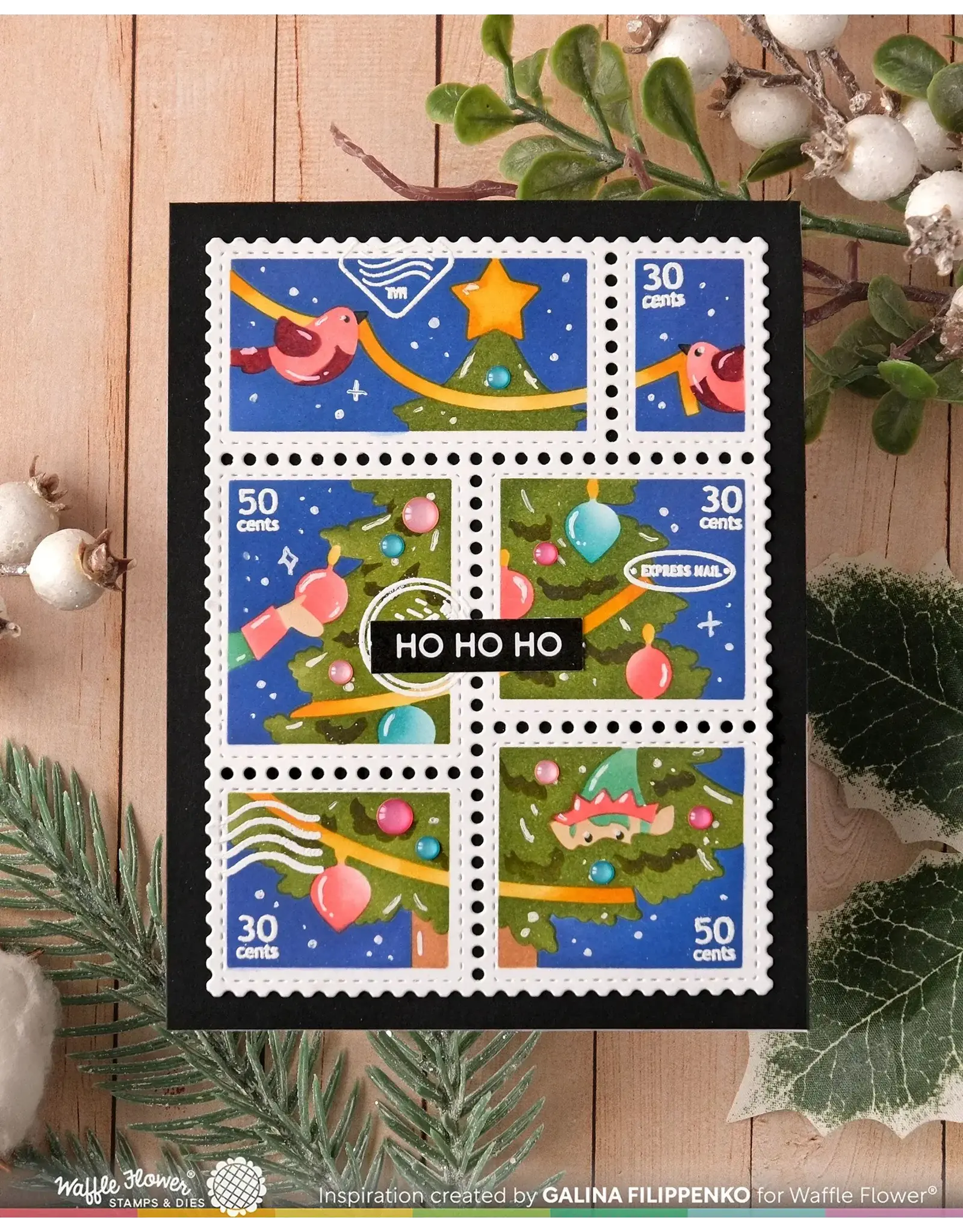 WAFFLE FLOWER WAFFLE FLOWER POSTAGE COLLAGE VERTICAL TREE STENCIL SET