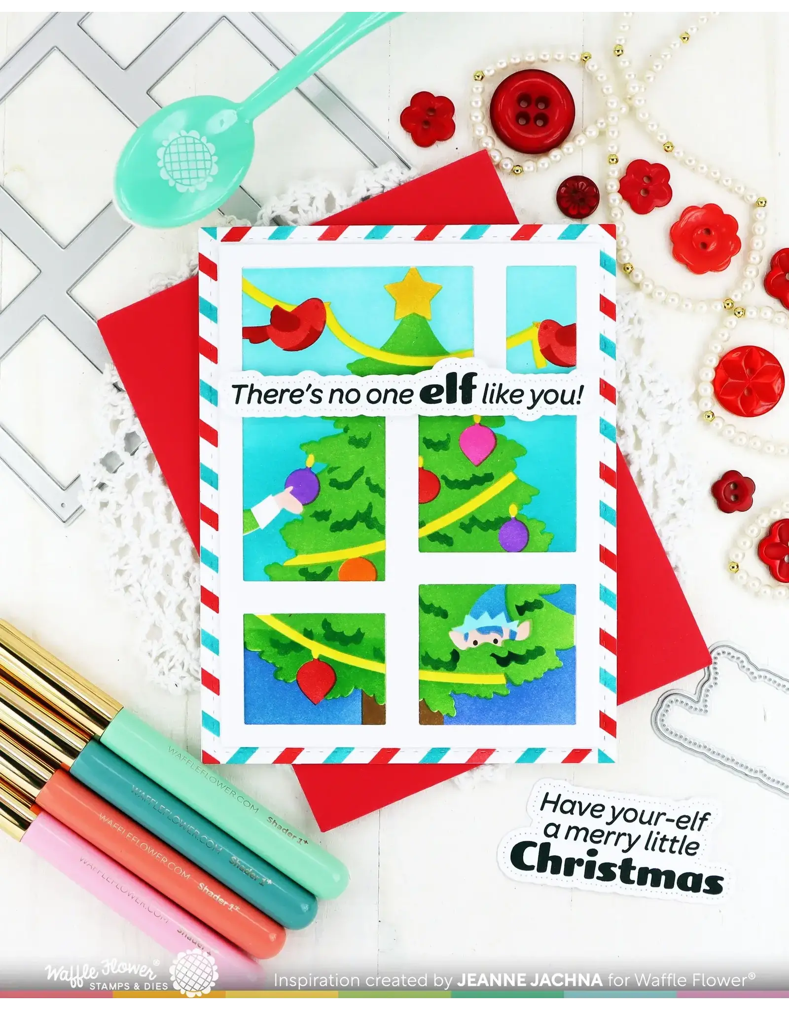 WAFFLE FLOWER WAFFLE FLOWER POSTAGE COLLAGE VERTICAL TREE STENCIL SET