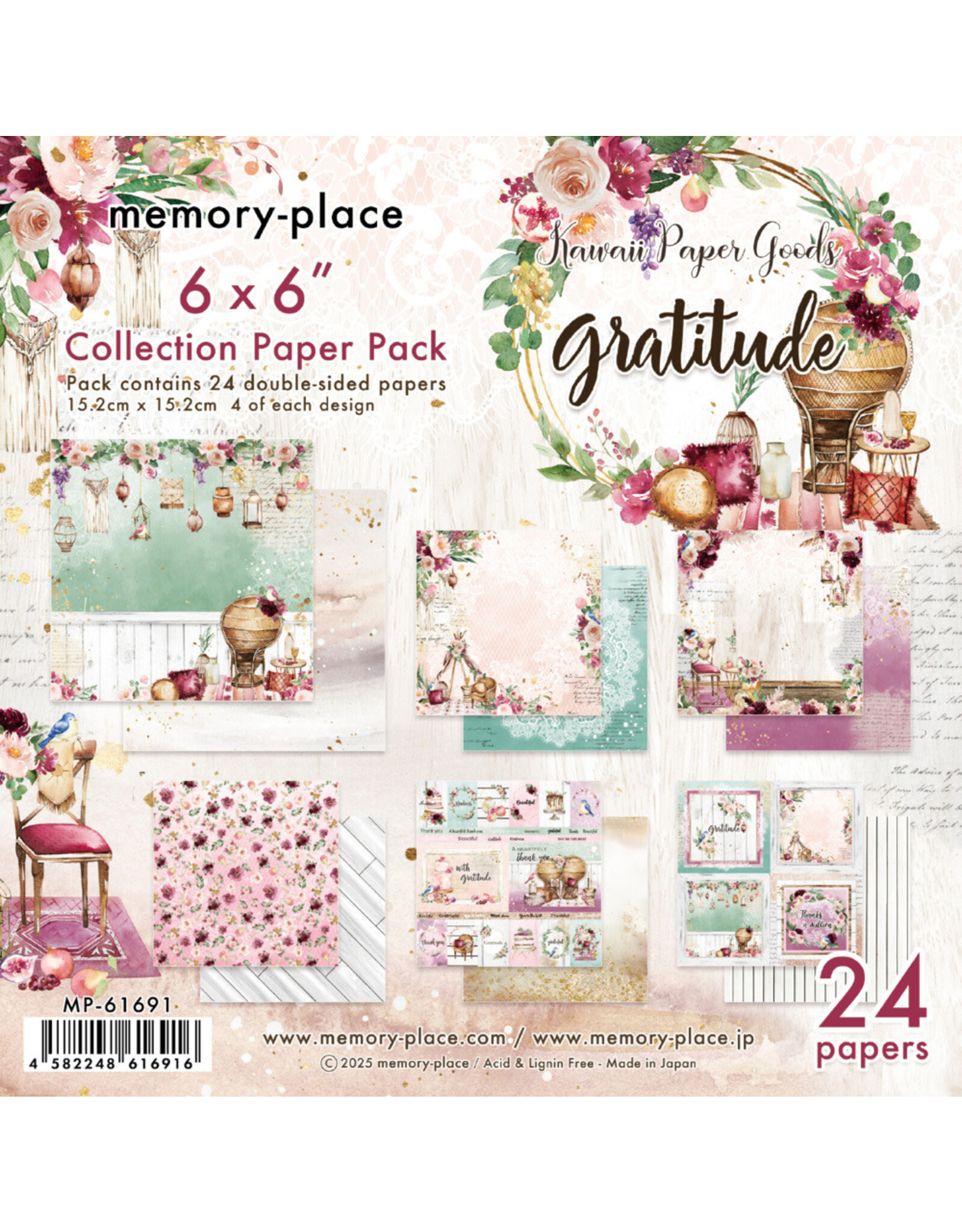 MEMORY-PLACE MEMORY-PLACE GRATITUDE 6x6 COLLECTION PACK 24 SHEETS