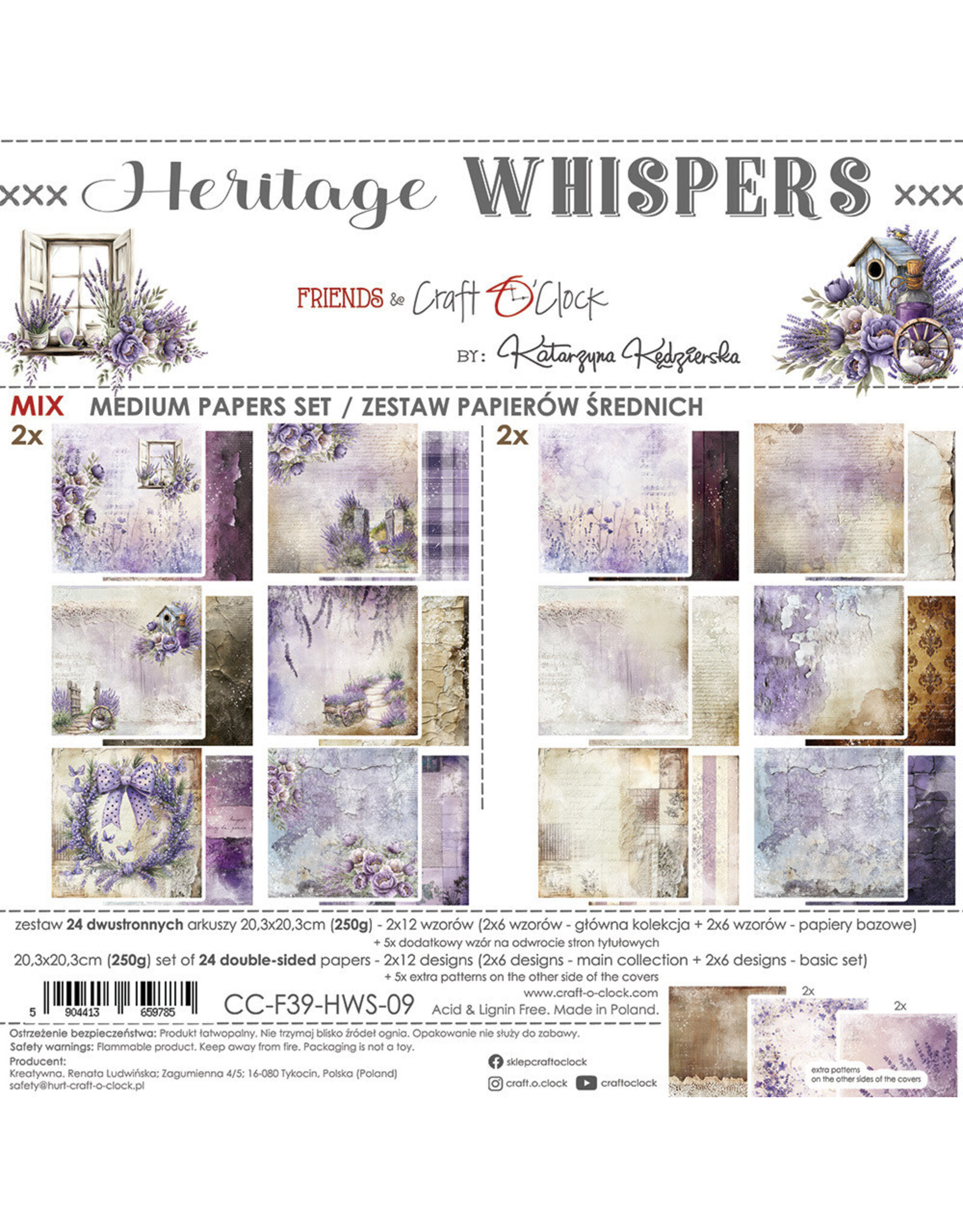 CRAFT O'CLOCK CRAFT O'CLOCK HERITAGE WHISPERS 8x8 MIX PAPER PAD 24 SHEETS