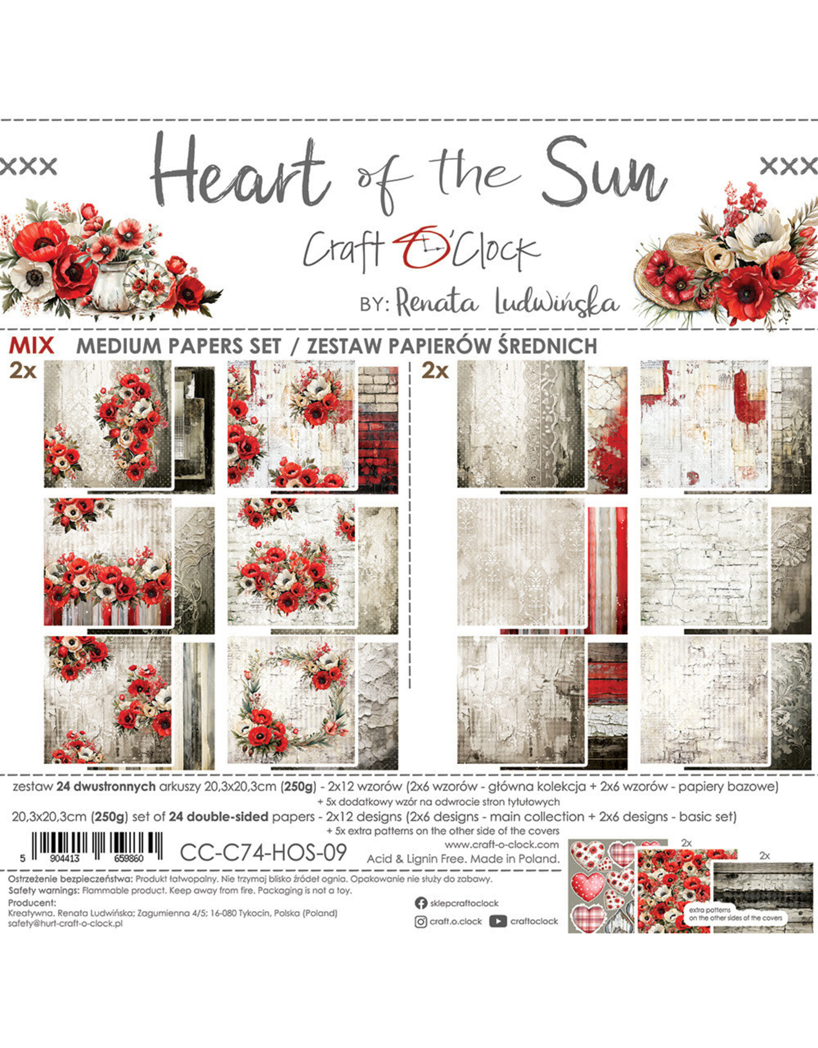 CRAFT O'CLOCK CRAFT O'CLOCK HEART OF THE SUN 8x8 MIX PAPER PAD 24 SHEETS