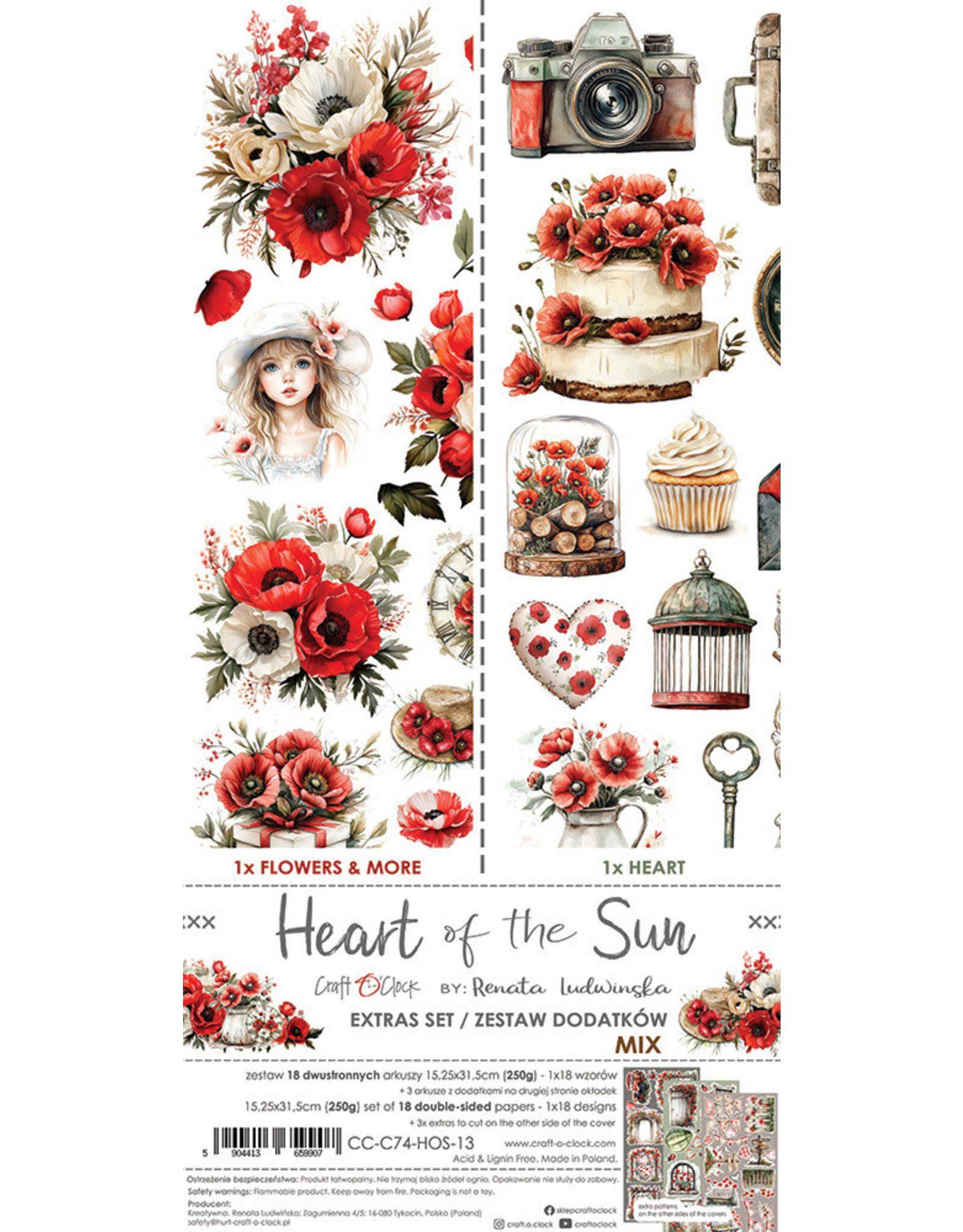 CRAFT O'CLOCK CRAFT O'CLOCK HEART OF THE SUN EXTRAS SET-MIX 6x12 COLLECTION PACK 18 SHEETS
