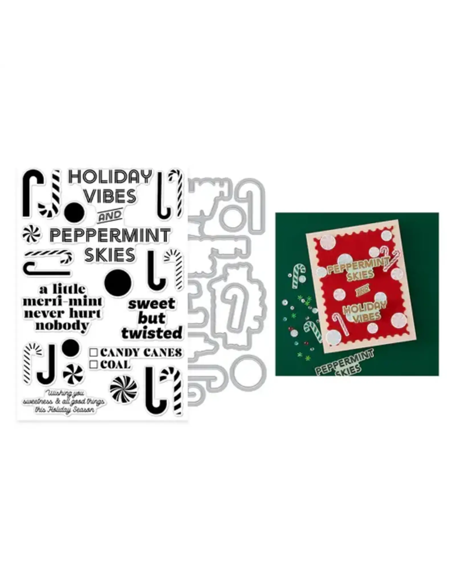 HERO ARTS HERO ARTS CANDY CANE SEASON COLLECTION A LITTLE MERRI-MENT CLEAR STAMP AND DIE SET