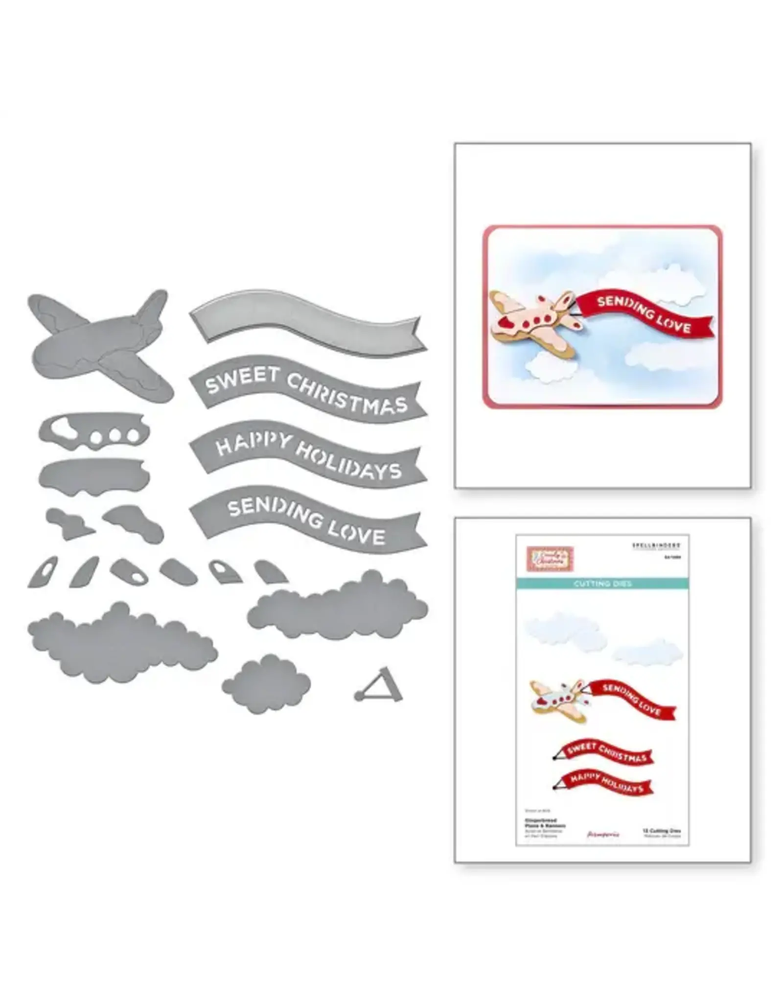 SPELLBINDERS SPELLBINDERS STAMPERIA CANDY CHRISTMAS COLLECTION GINGERBREAD PLANE & BANNERS ETCHED DIE SET