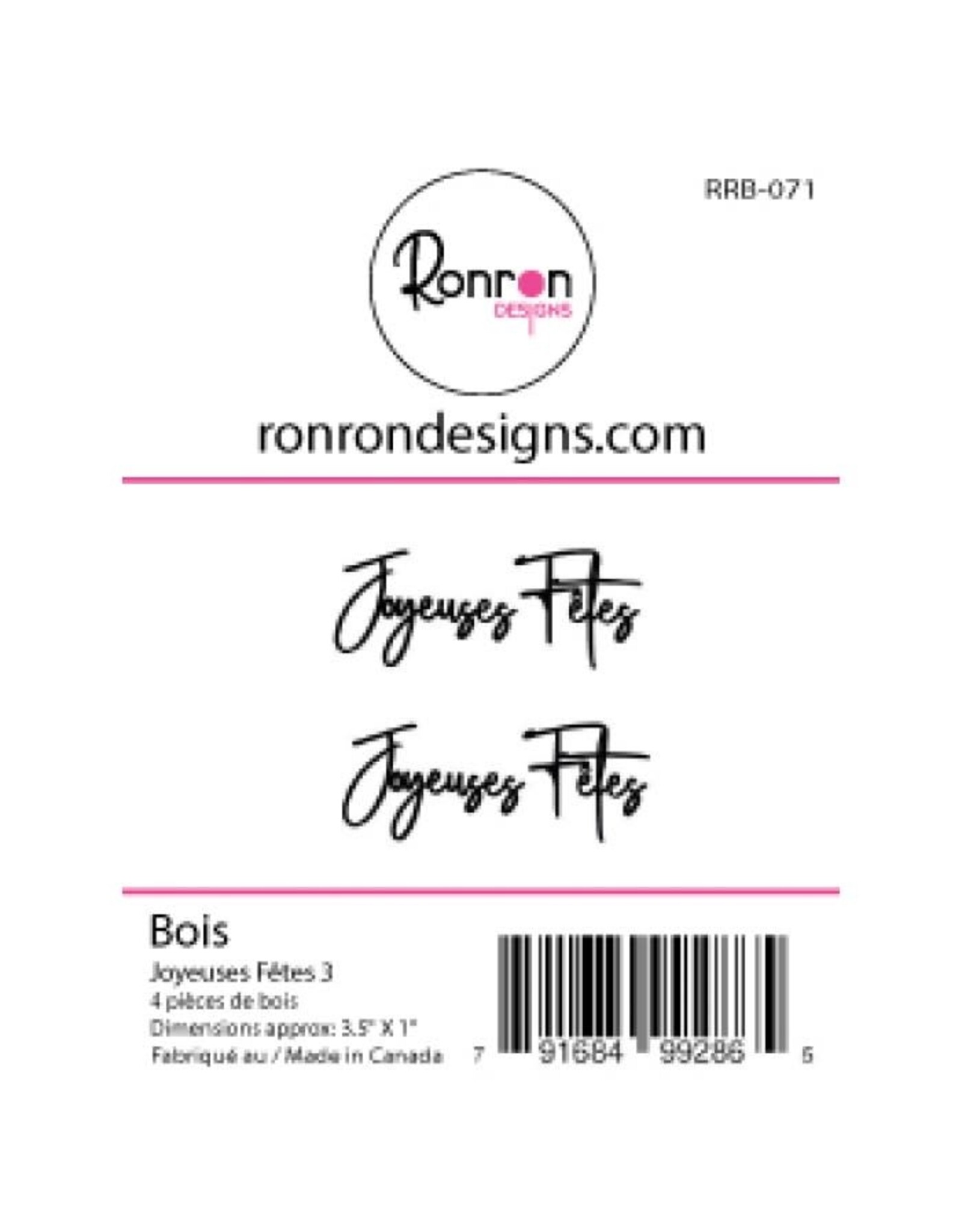 RONRON DESIGNS RONRON DESIGNS JOYEUSES FÊTES 3 WOOD PIECES