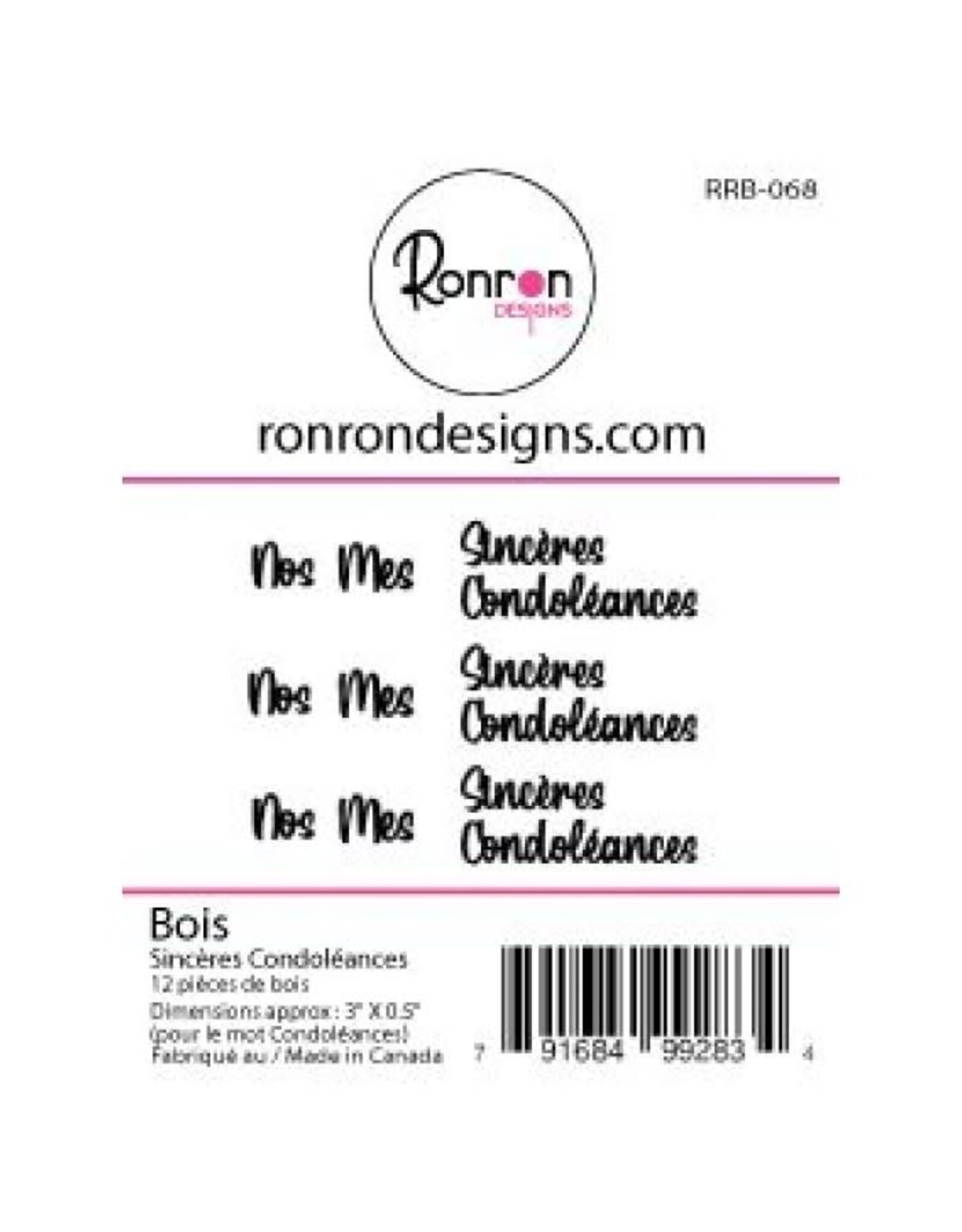 RONRON DESIGNS RONRON DESIGNS SINCÈRES CONDOLÉANCES 2 WOOD PIECES