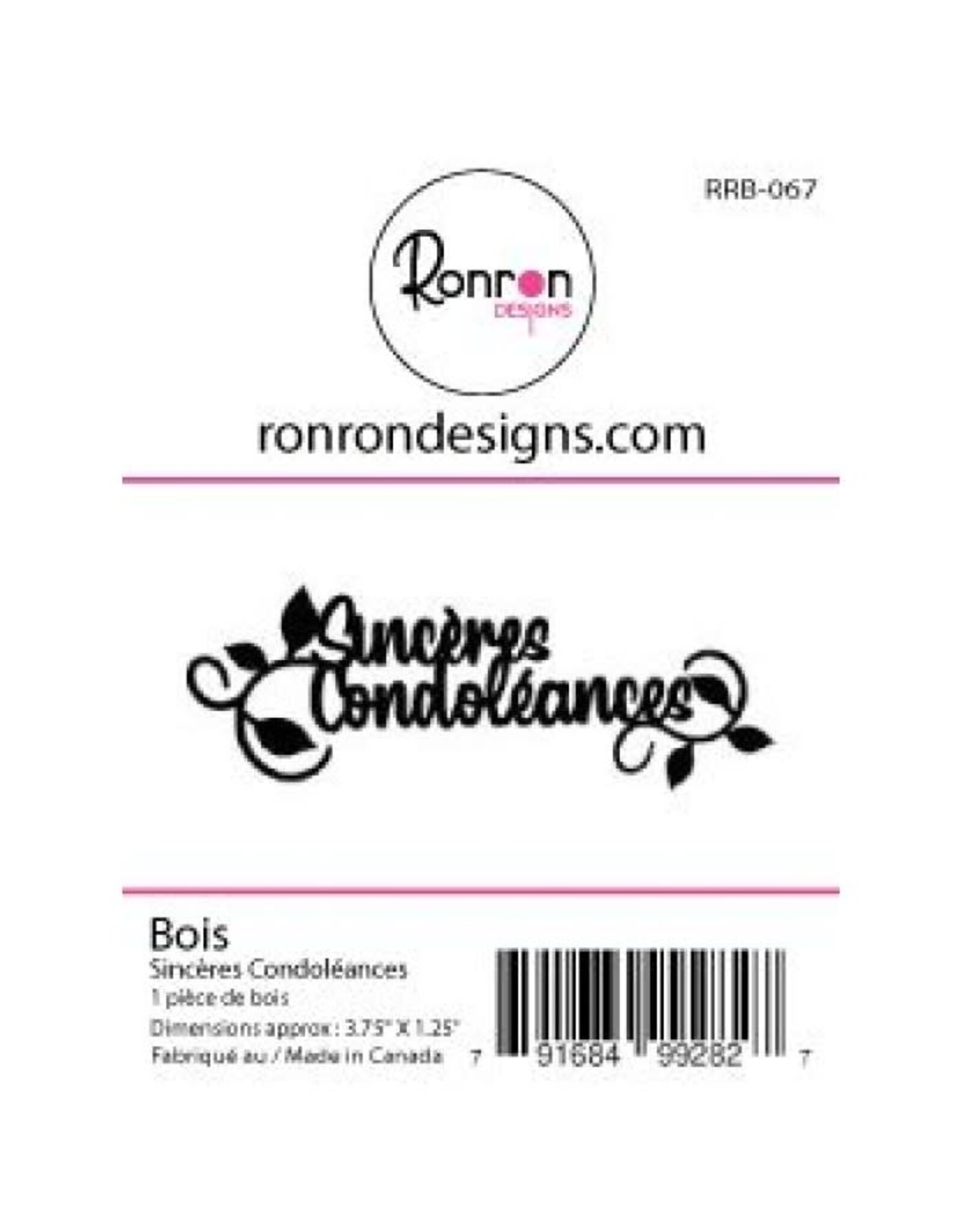 RONRON DESIGNS RONRON DESIGNS SINCÈRES CONDOLÉANCES WOOD PIECE