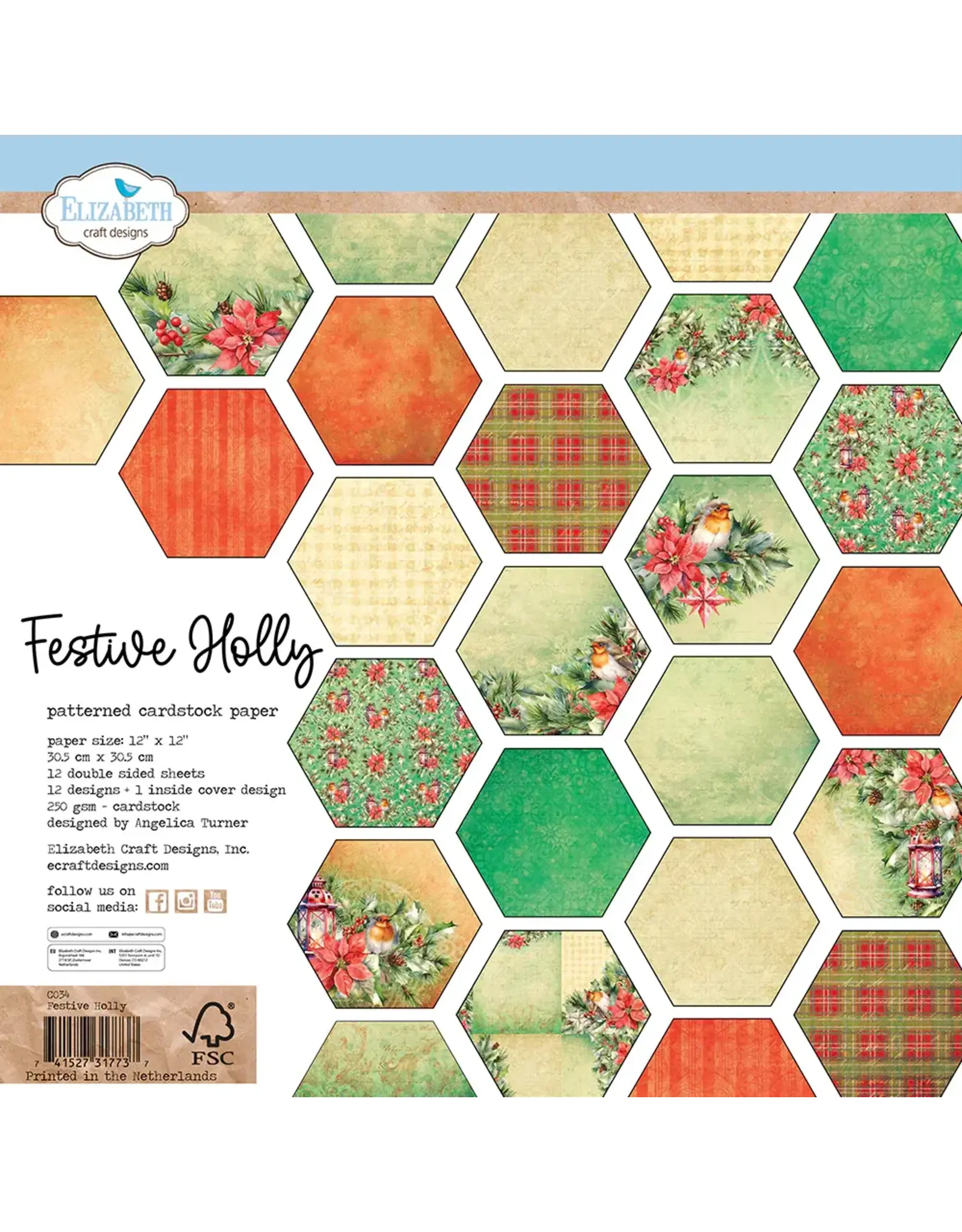 ELIZABETH CRAFT DESIGNS ELIZABETH CRAFT DESIGNS FESTIVE HOLLY 12X12 PAPER PACK