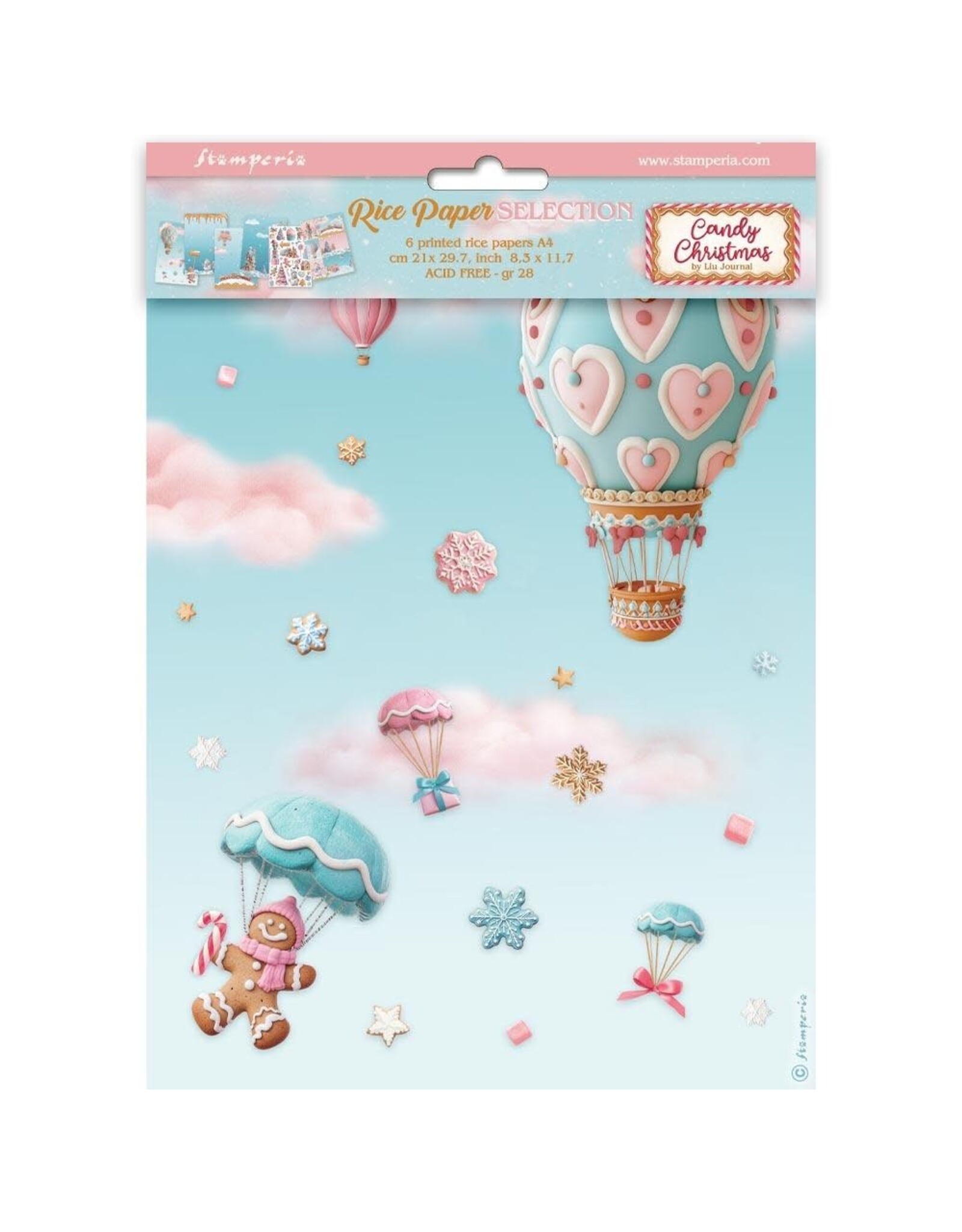 STAMPERIA STAMPERIA CANDY CHRISTMAS ASSORTED A4 RICE PAPER 6/PK