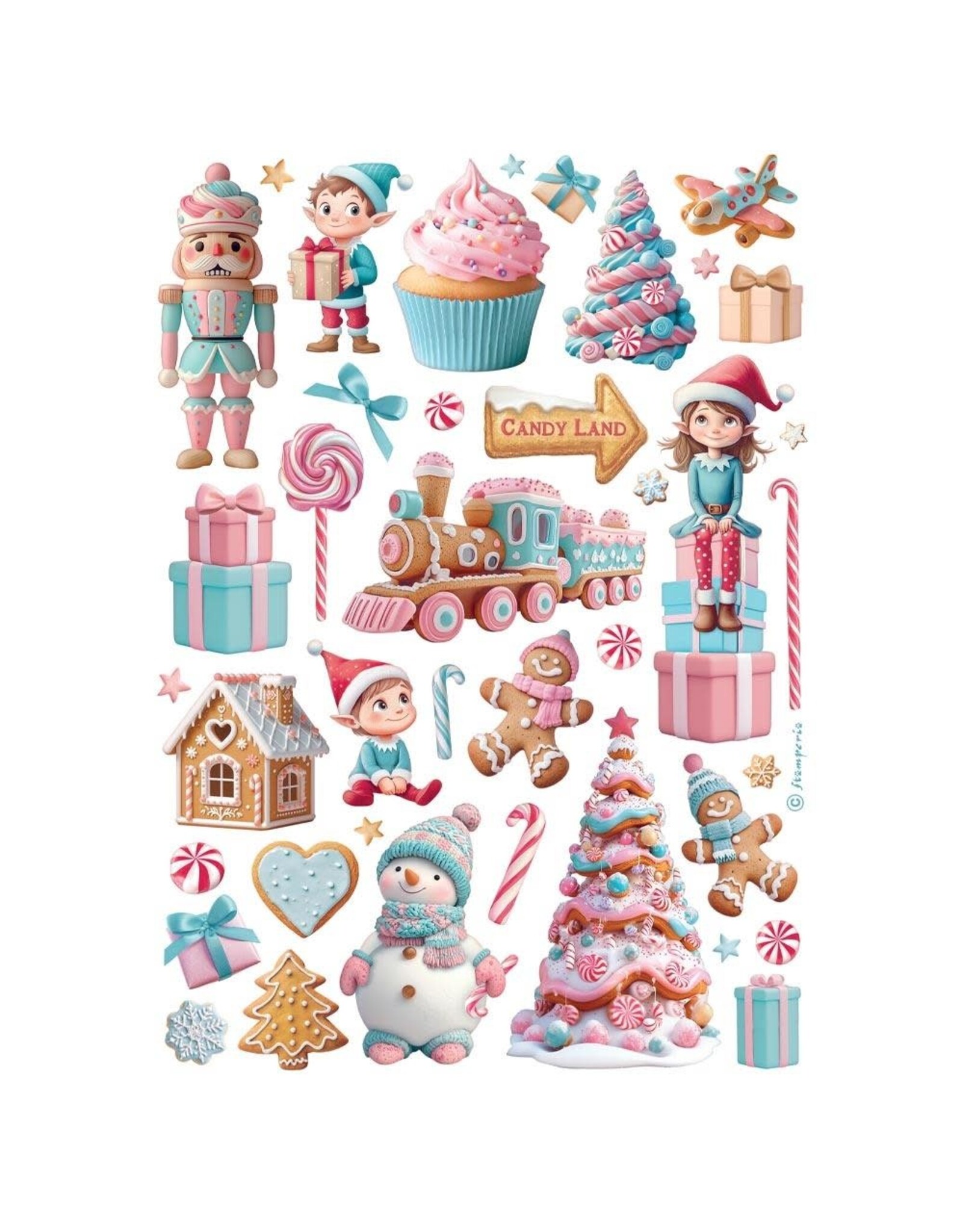 STAMPERIA STAMPERIA CANDY CHRISTMAS ASSORTED A4 RICE PAPER 6/PK