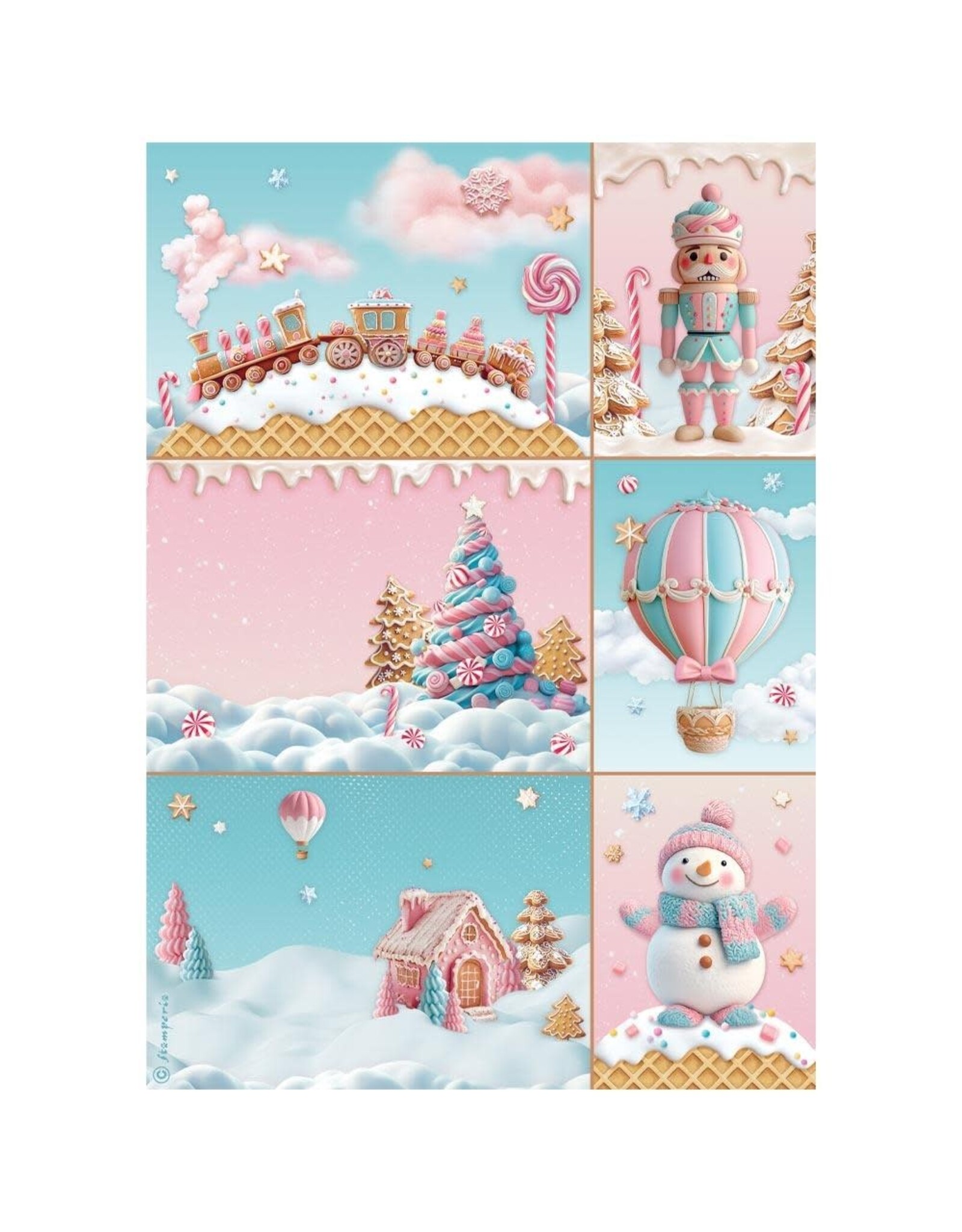 STAMPERIA STAMPERIA CANDY CHRISTMAS ASSORTED A4 RICE PAPER 6/PK