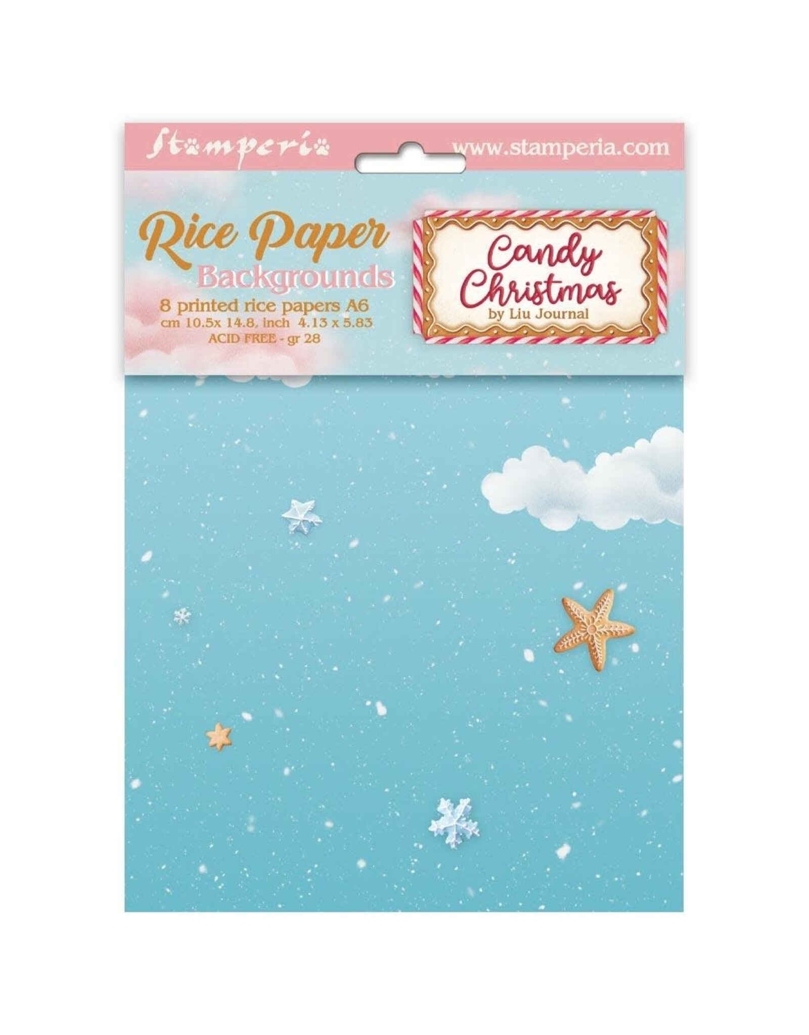 STAMPERIA STAMPERIA CANDY CHRISTMAS ASSORTED A6 RICE PAPER DECOUPAGE BACKGROUNDS 10.5X14.8CM 8/PK