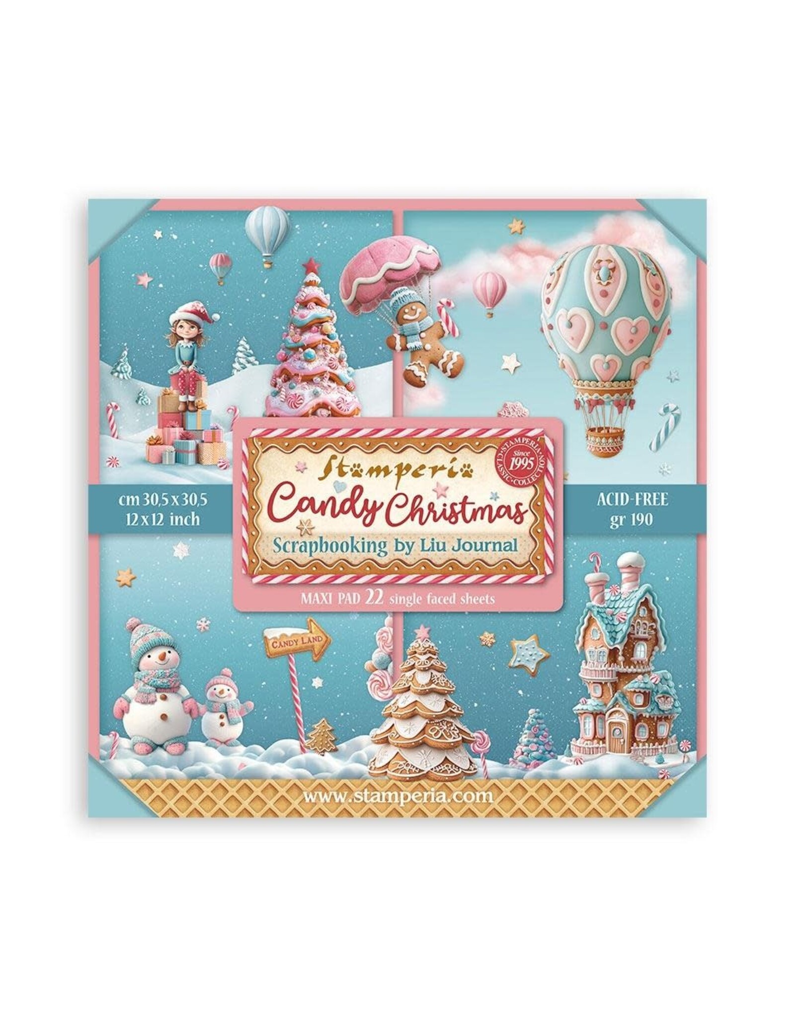 STAMPERIA STAMPERIA CANDY CHRISTMAS MAXI PAD 12x12 PAPER PACK 22 SHEETS