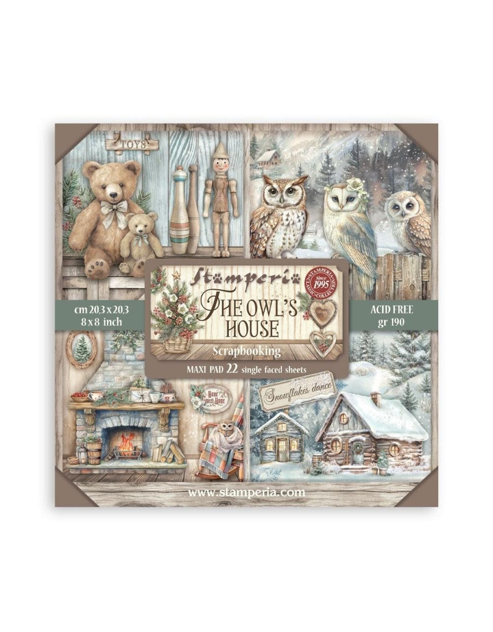 STAMPERIA STAMPERIA THE OWL'S HOUSE MAXI PAD 8x8 PAPER PACK 22 SINGLE FACED SHEETS