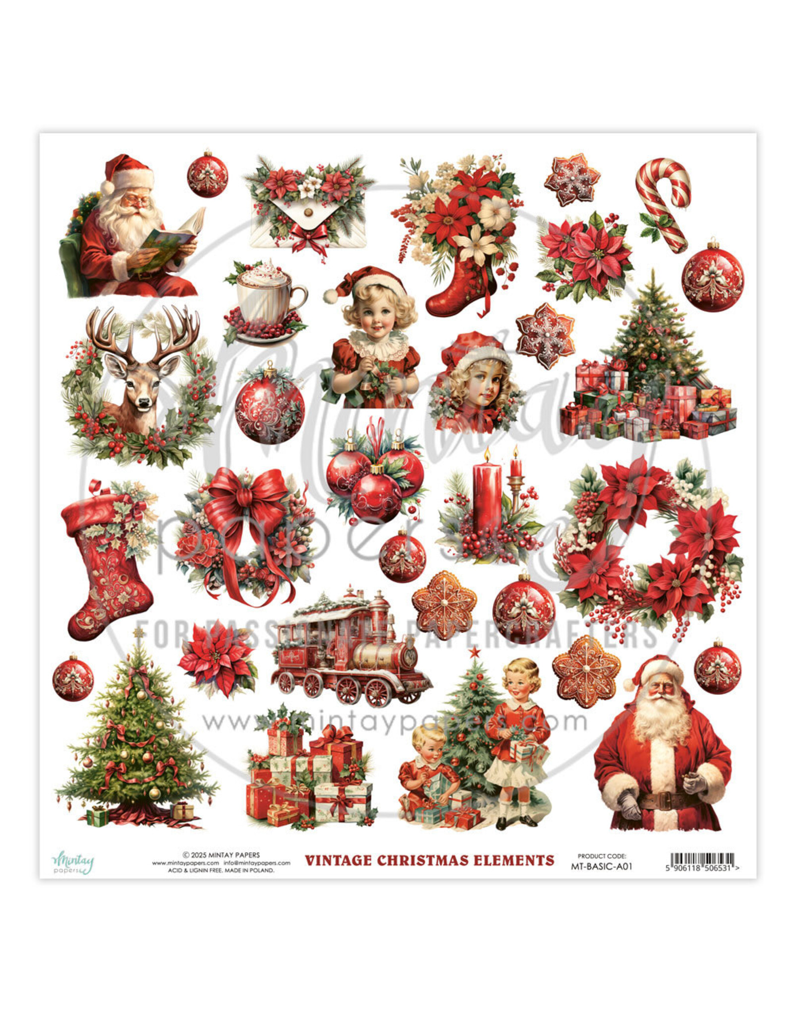 MINTAY MINTAY VINTAGE CHRISTMAS BASIC ELEMENTS CARDSTOCK 12x12