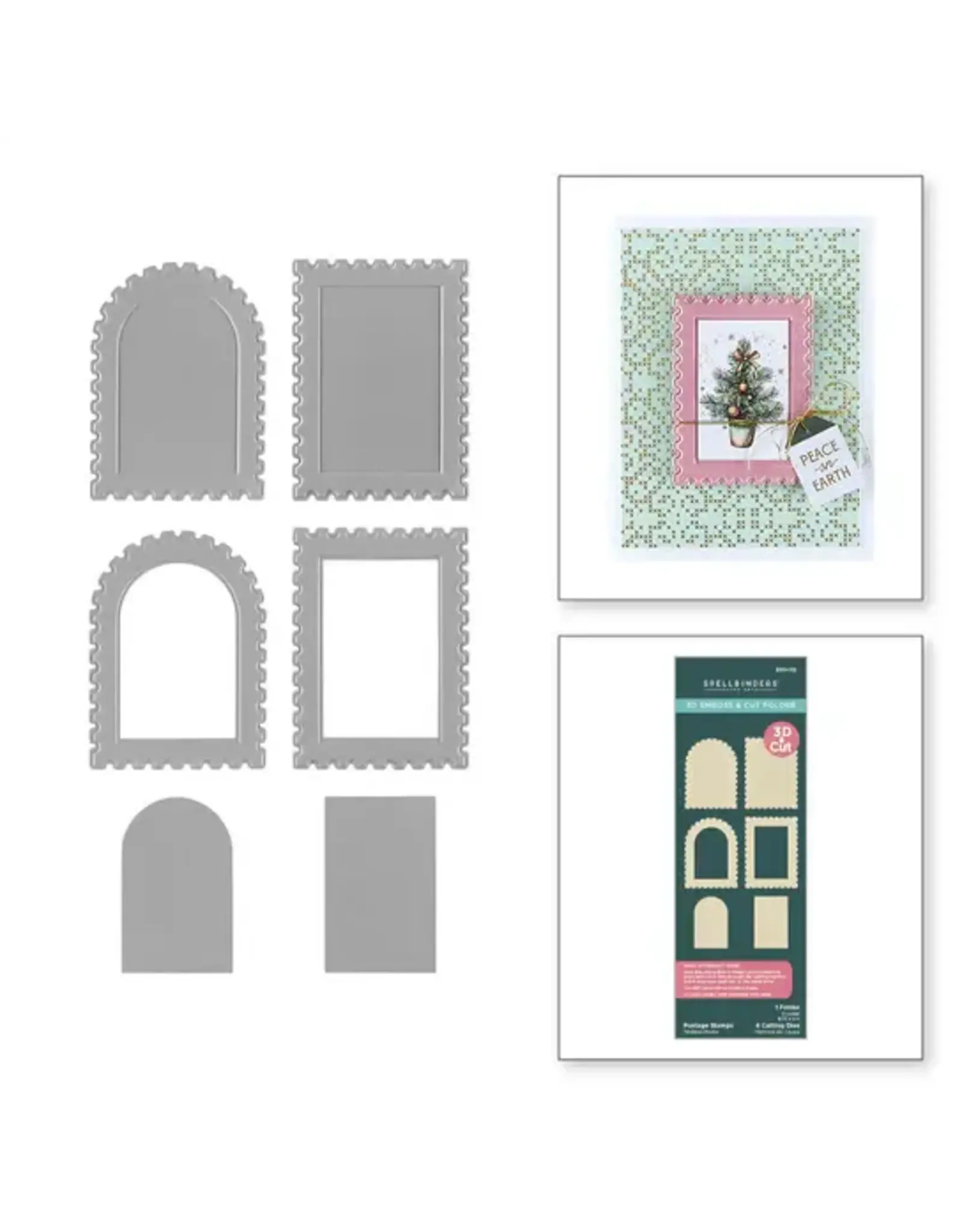 SPELLBINDERS SPELLBINDERS HOLIDAY MAGIC COLLECTION POSTAGE STAMP 3D EMBOSSING FOLDER AND DIE SET