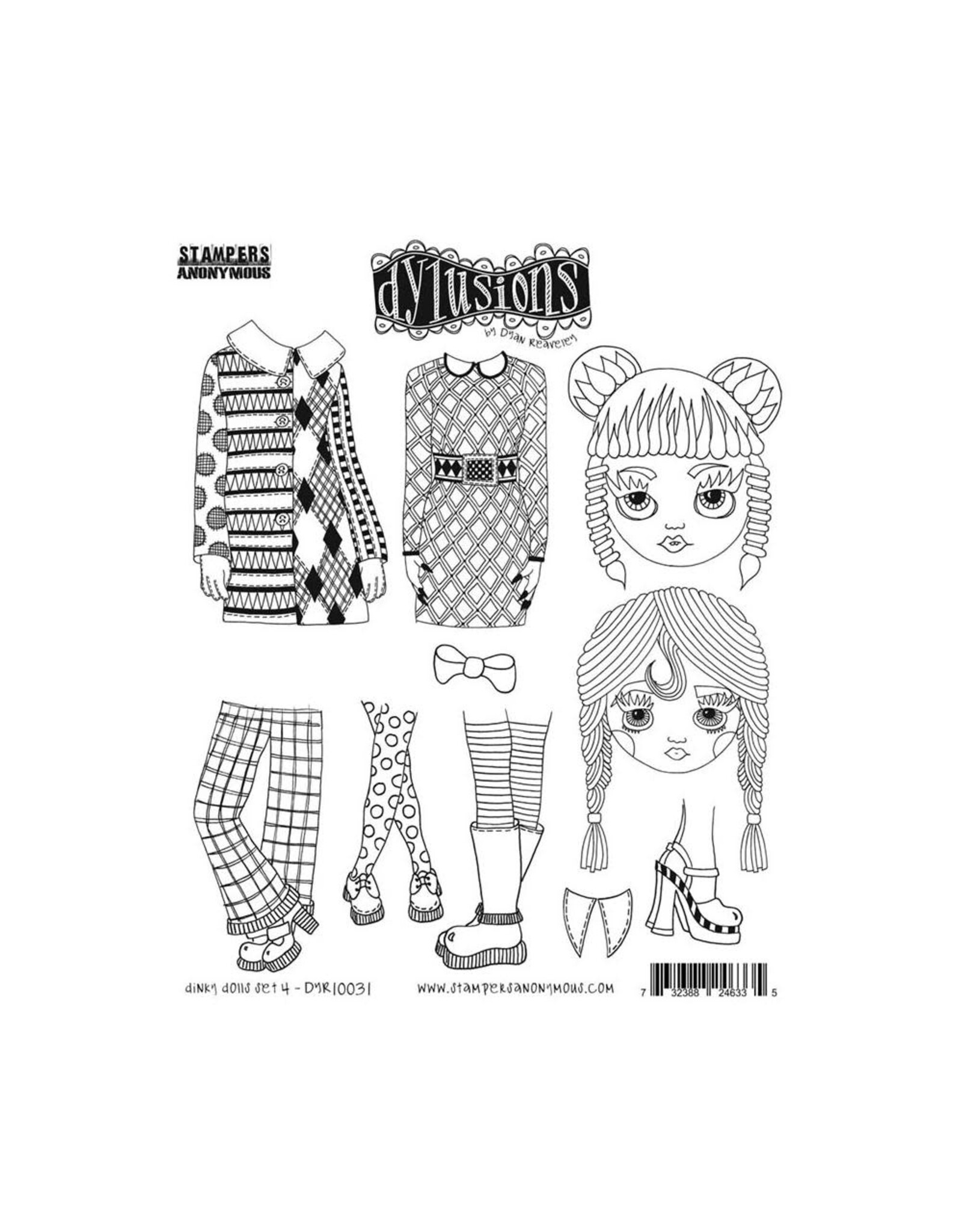 RANGER DYLUSIONS DINKY DOLLS SET #4 8.5x7 CLING STAMP SET