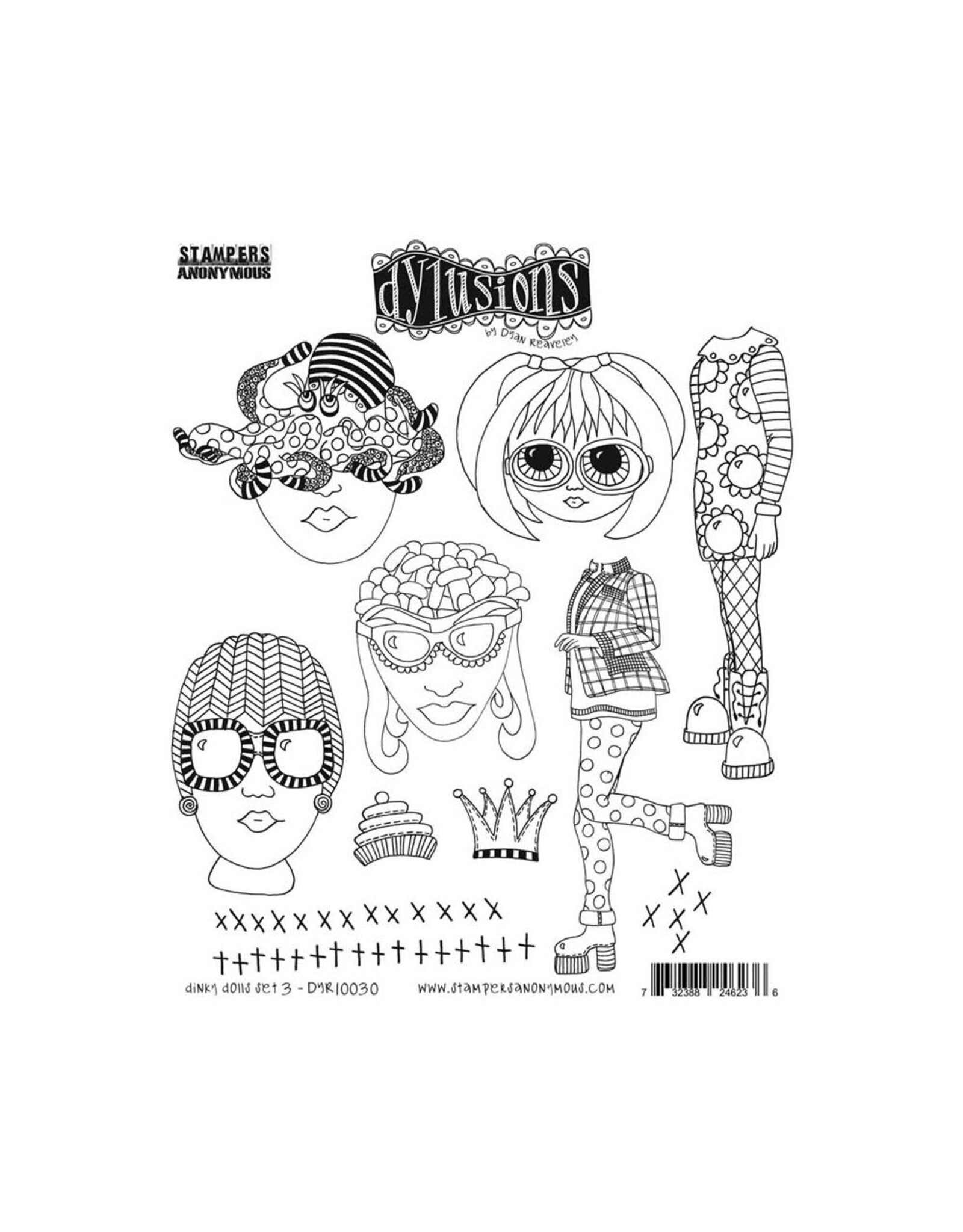 RANGER DYLUSIONS DINKY DOLLS SET #3 8.5x7 CLING STAMP SET