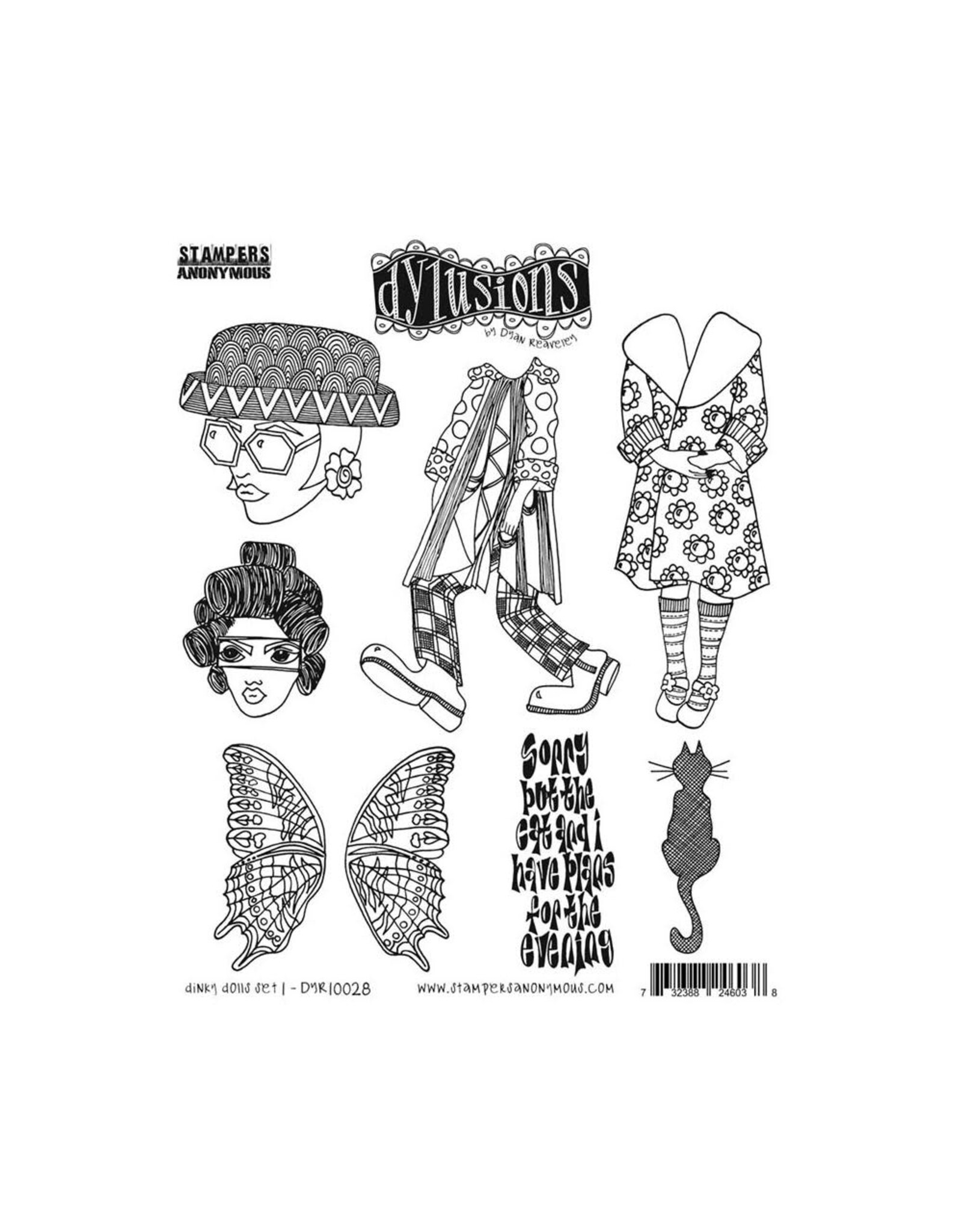 RANGER DYLUSIONS DINKY DOLLS SET #1 8.5x7 CLING STAMP SET