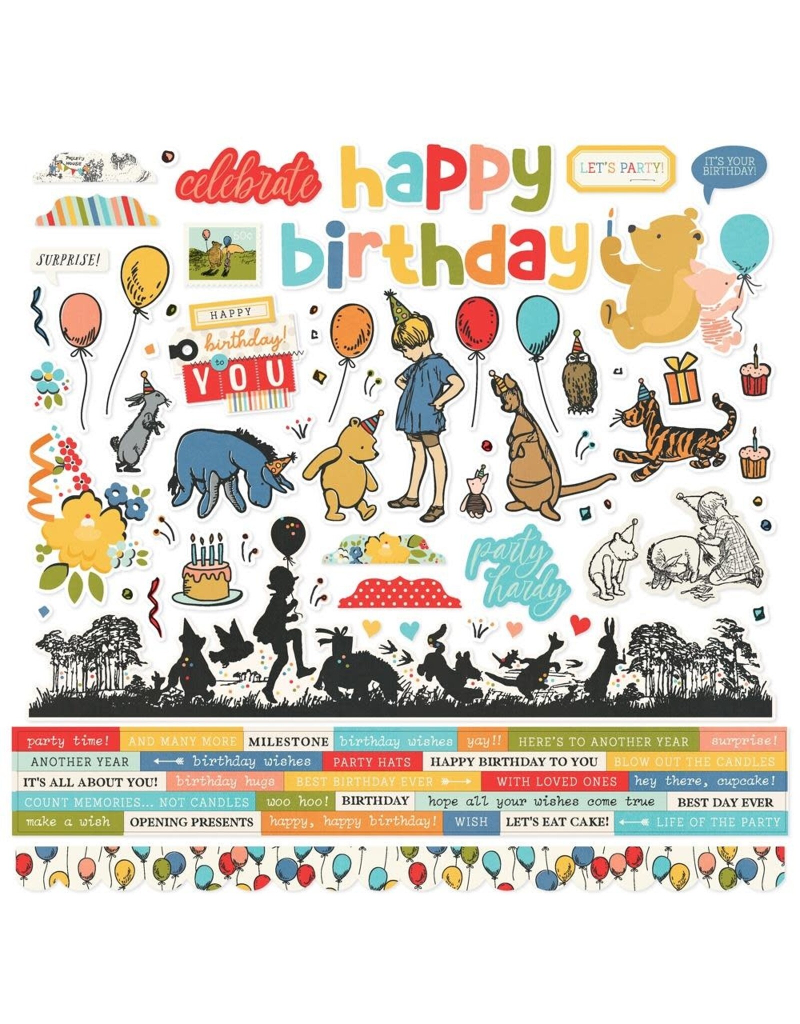 SIMPLE STORIES SIMPLE STORIES SAY CHEESE CLASSIC POOH BIRTHDAY 12x12 CARDSTOCK STICKERS