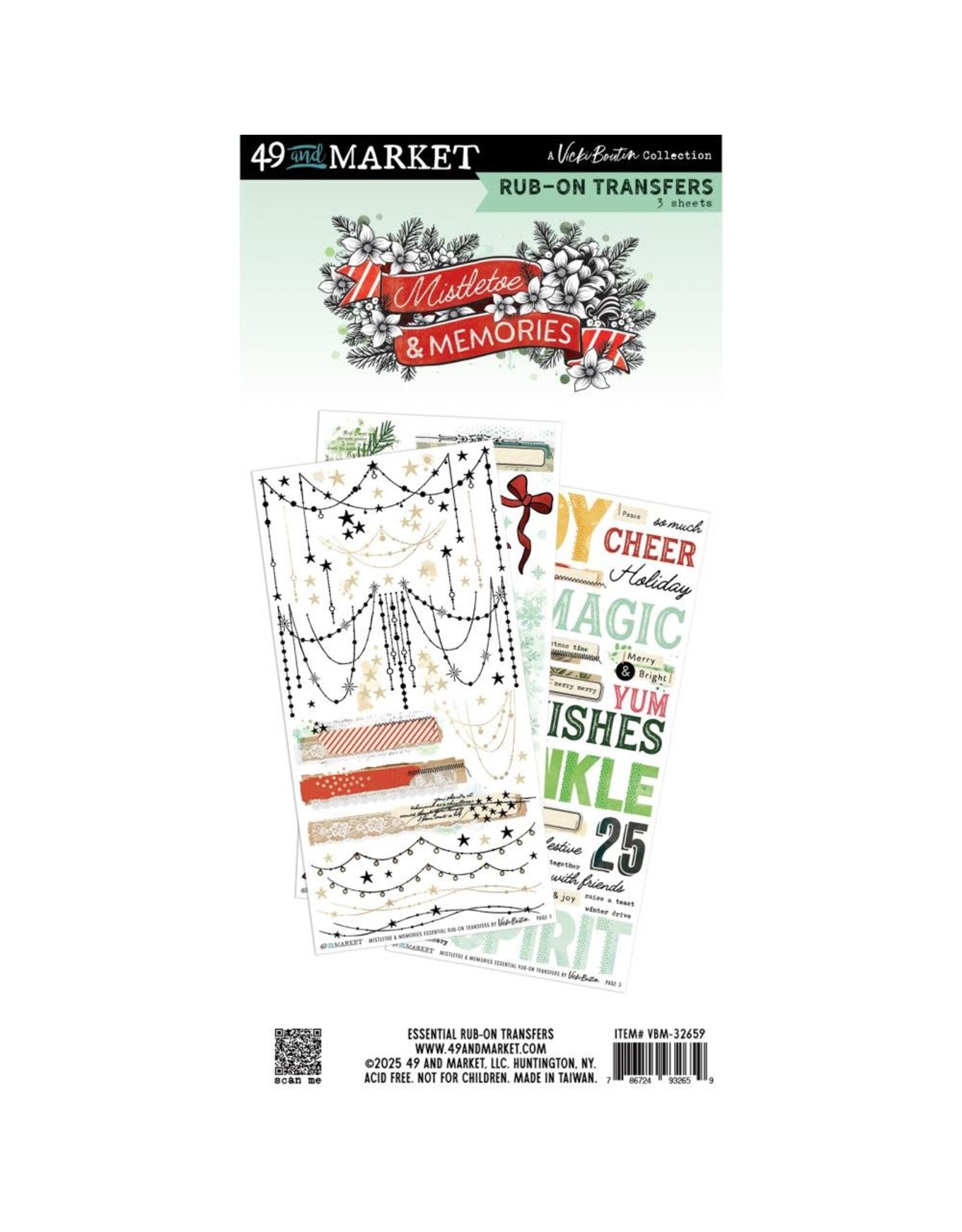 49 AND MARKET 49 AND MARKET MISTLETOE AND MEMORIES ESSENTIAL 6x12 RUB-ON TRANSFER SET 3/PK