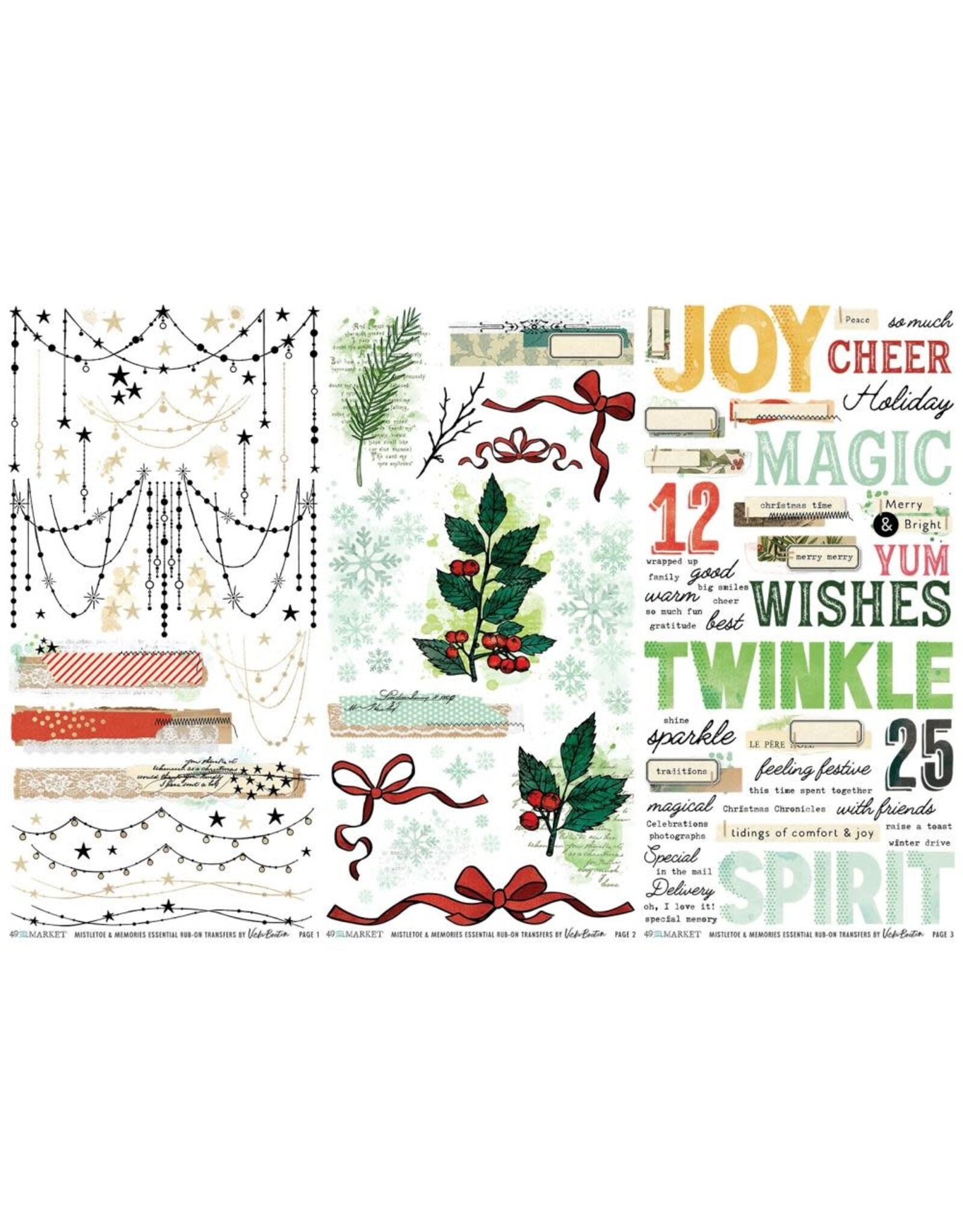 49 AND MARKET 49 AND MARKET MISTLETOE AND MEMORIES ESSENTIAL 6x12 RUB-ON TRANSFER SET 3/PK