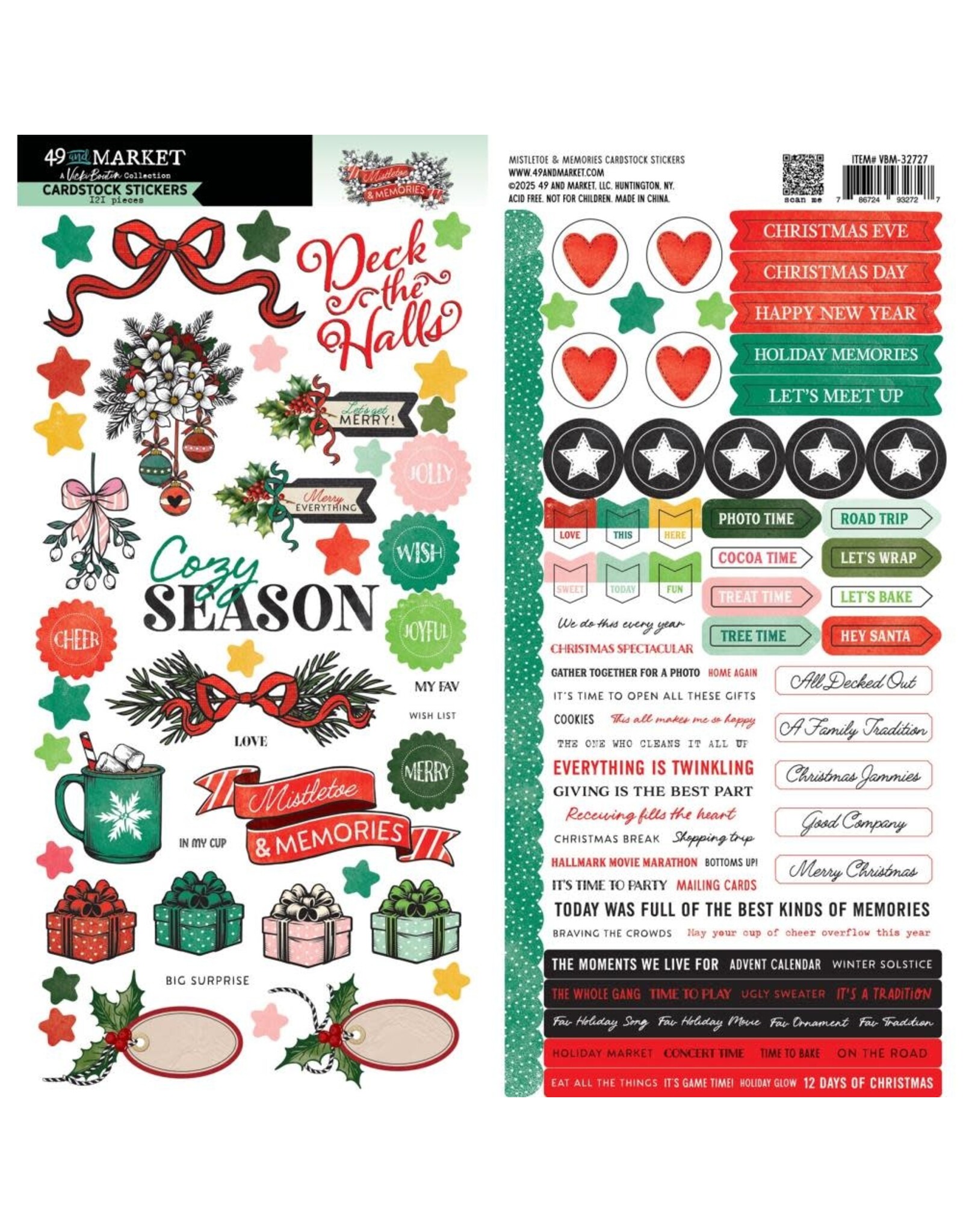 49 AND MARKET 49 AND MARKET MISTLETOE AND MEMORIES 6x12 CHIPBOARD STICKERS