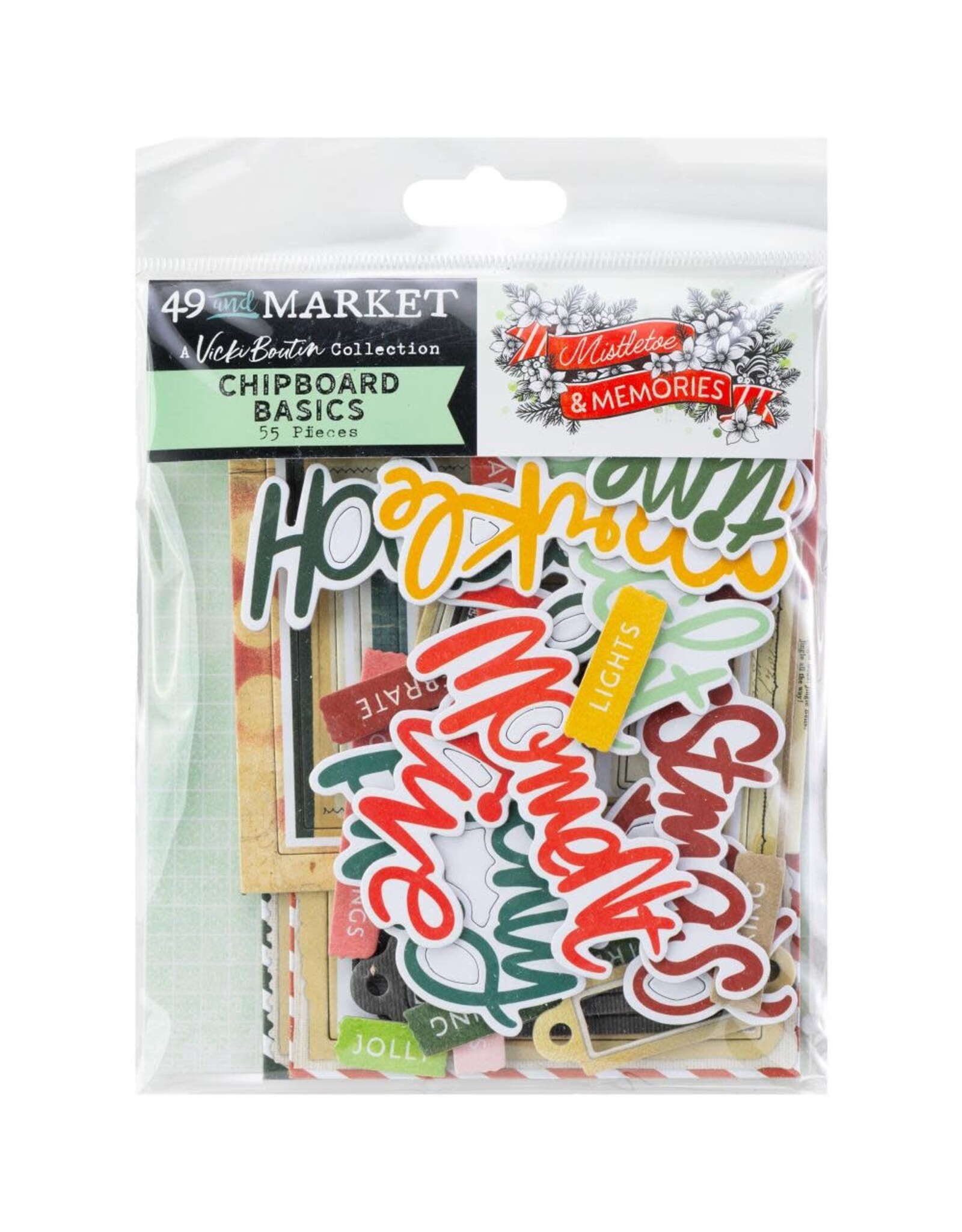 49 AND MARKET 49 AND MARKET MISTLETOE AND MEMORIES CHIPBOARD BASICS SET 55 PIECES