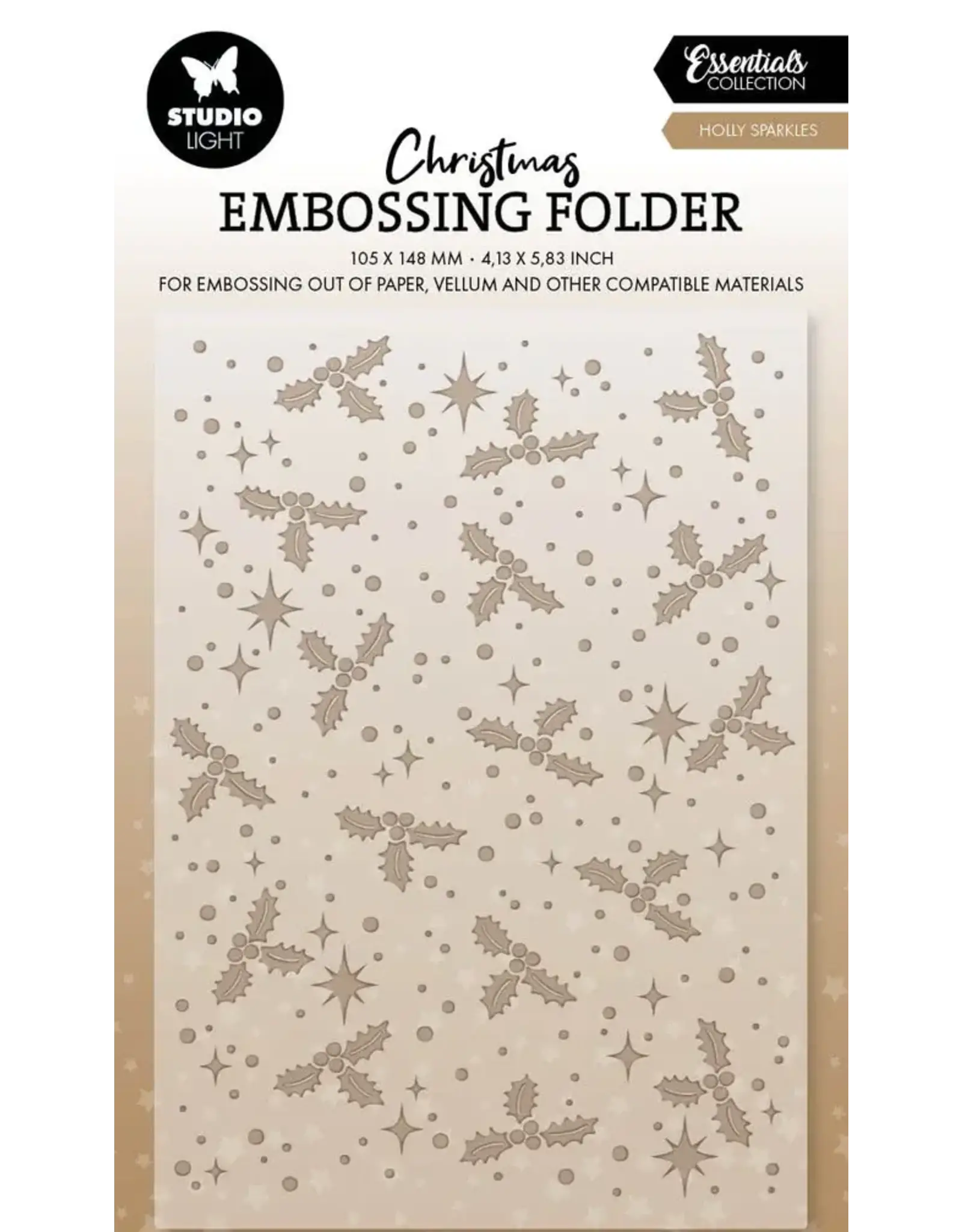 STUDIOLIGHT STUDIOLIGHT ESSENTIALS COLLECTION HOLLY SPARKLES EMBOSSING FOLDER