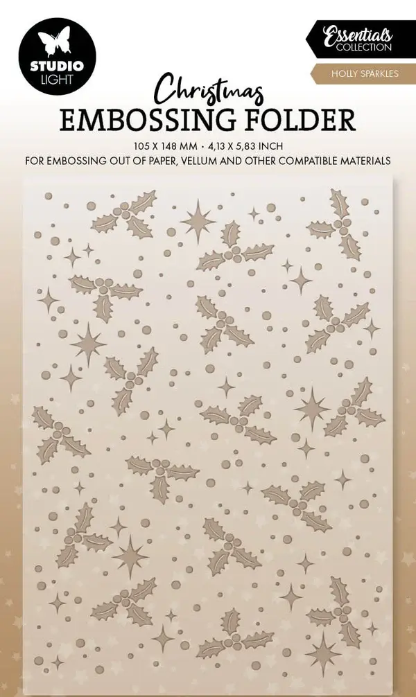 STUDIOLIGHT STUDIOLIGHT ESSENTIALS COLLECTION HOLLY SPARKLES EMBOSSING FOLDER