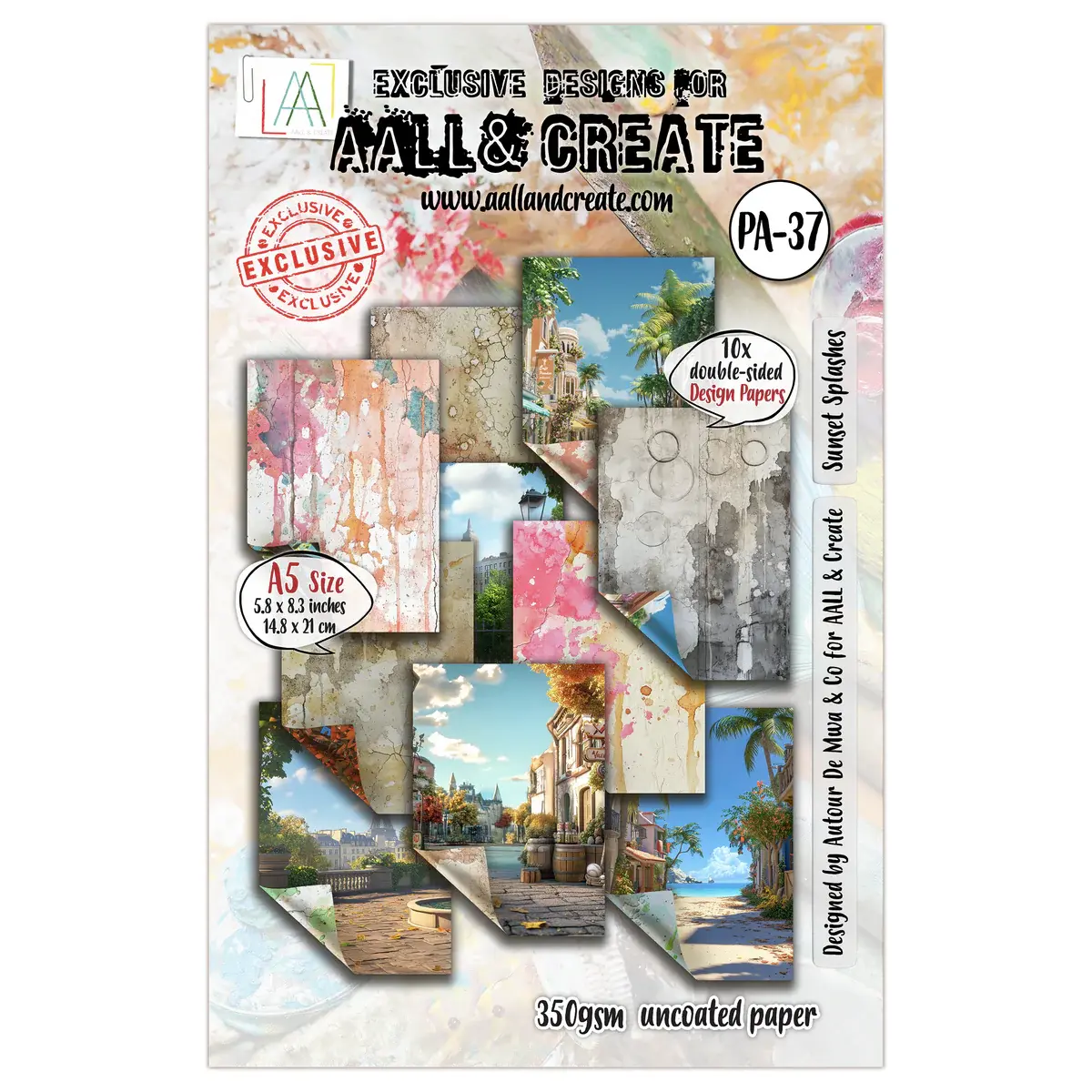 AALL & CREATE AALL & CREATE AUTOUR DE MWA & CO #37 SUNSET SPLASHES A5 DOUBLE-SIDED DESIGN PAPERS 10/PK