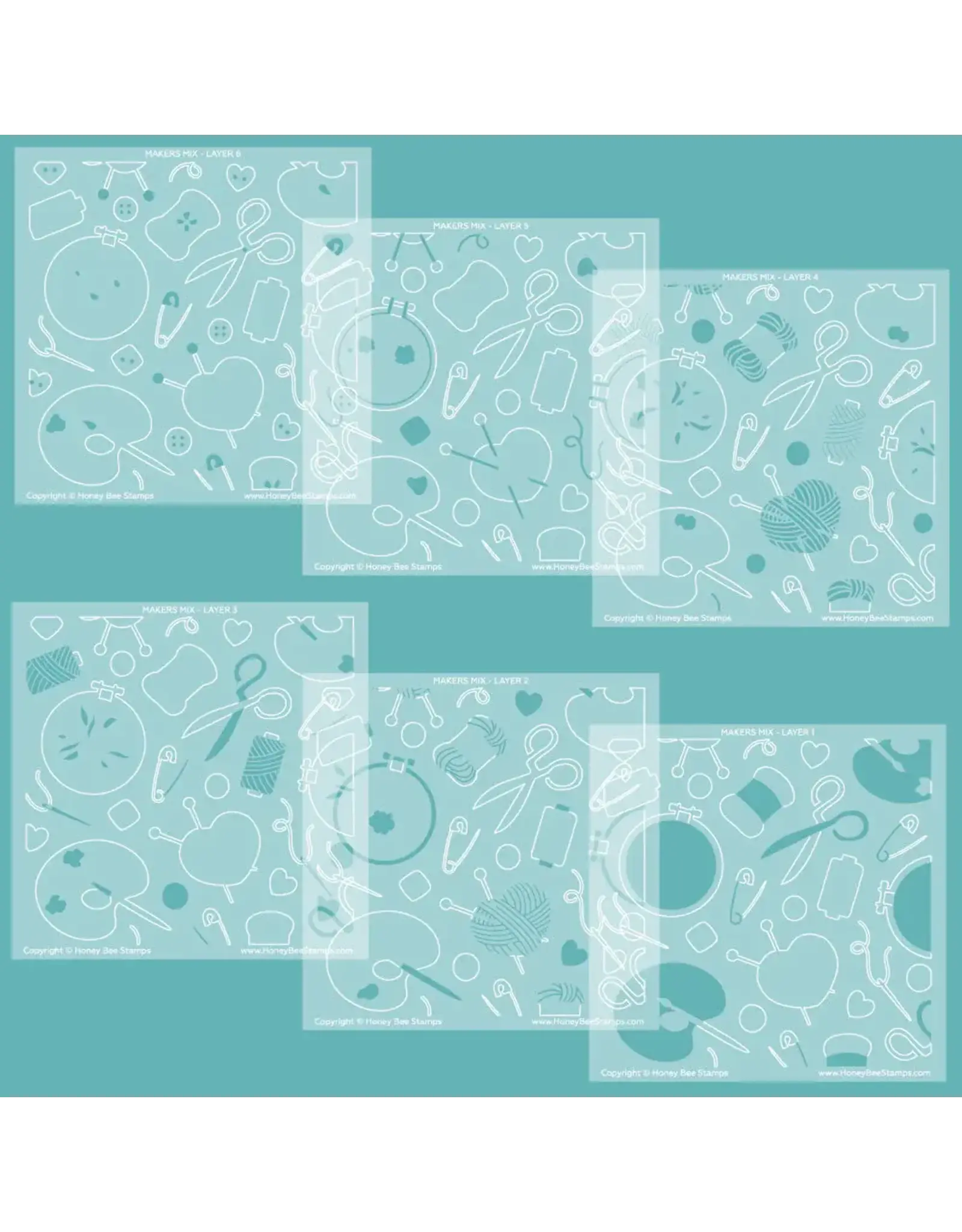 HONEY BEE HONEY BEE STAMPS MAKER'S MIX 6x6 LAYERING STENCIL SET 6/PK