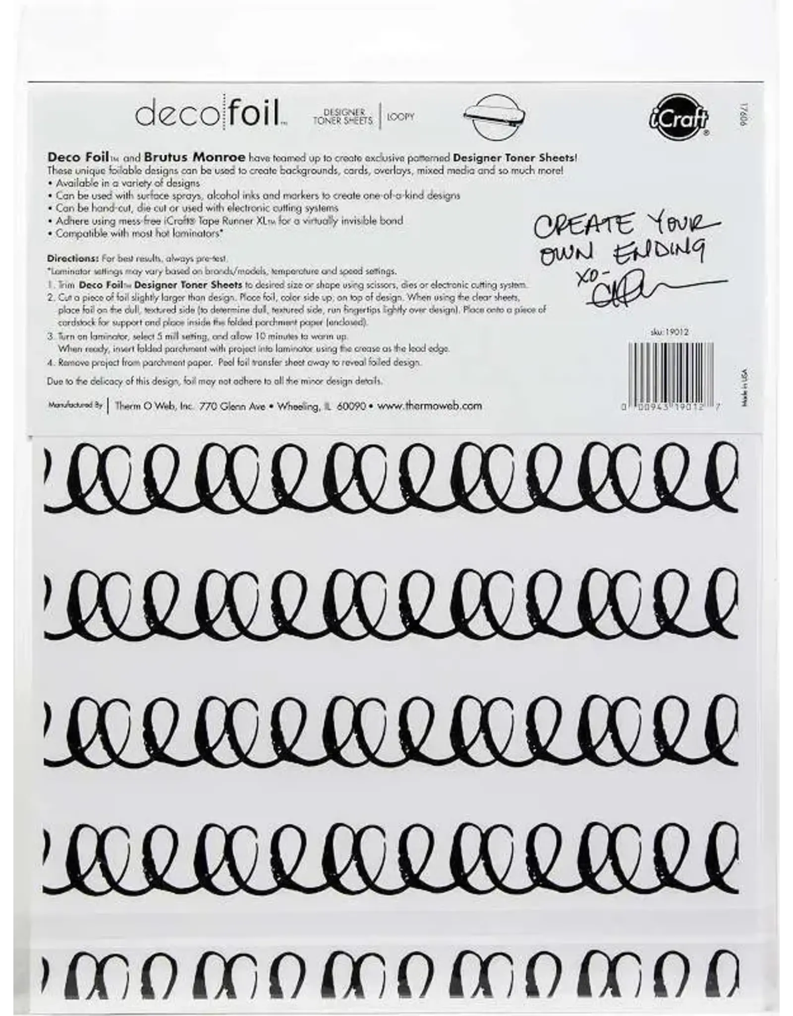 THERMOWEB ICRAFT DECO FOIL CLEAR TONER SHEETS LOOPY 8.5X11 4PK