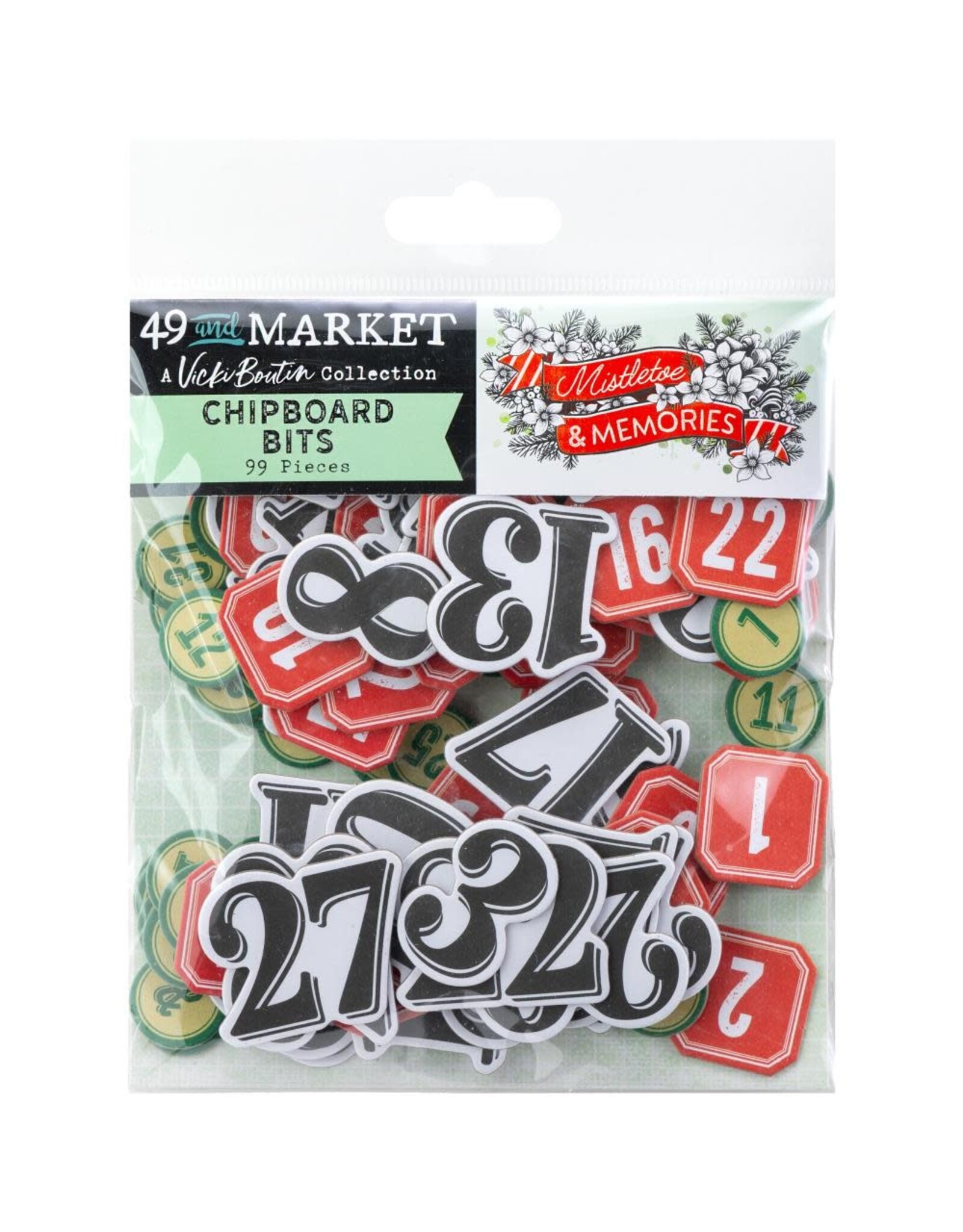 49 AND MARKET 49 AND MARKET MISTLETOE AND MEMORIES CHIPBOARD BITS SET 99 PIECES
